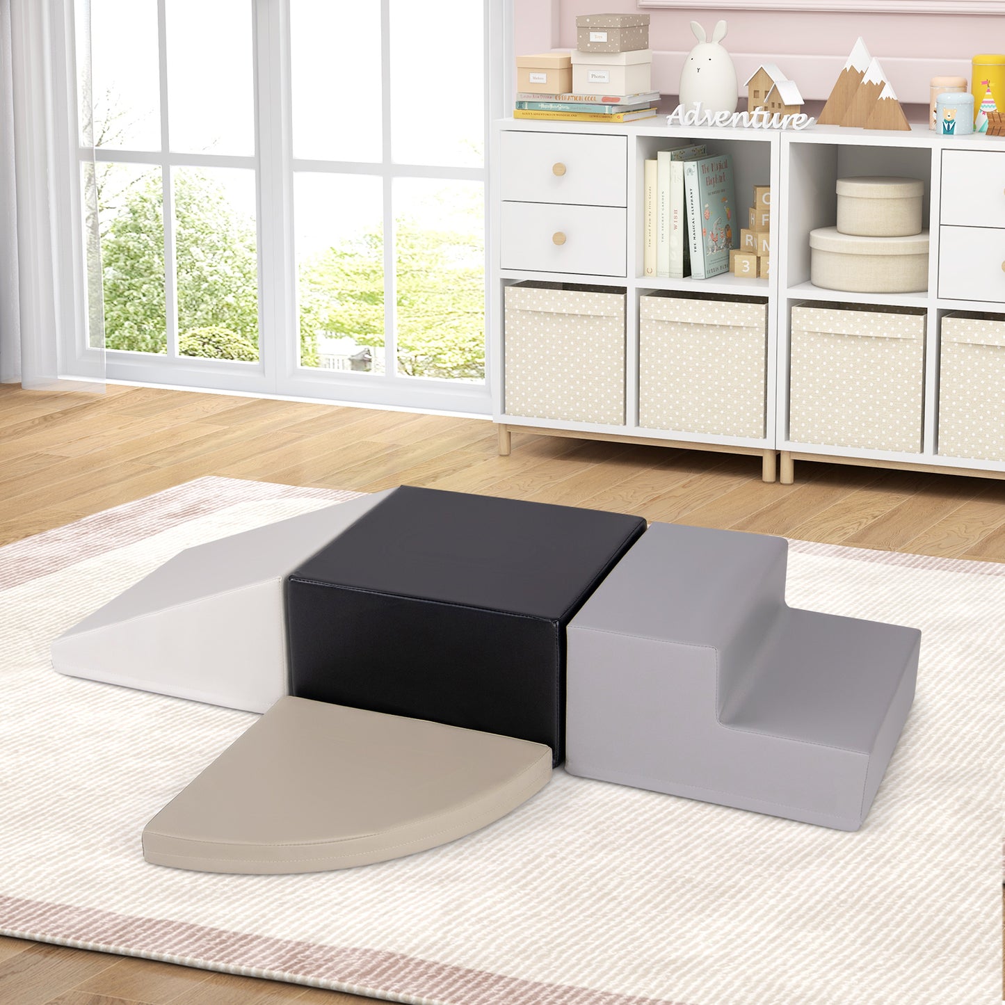 4-Piece Climb and Crawl Foam Block Play Set for Infant Baby-Black Kids Crystal