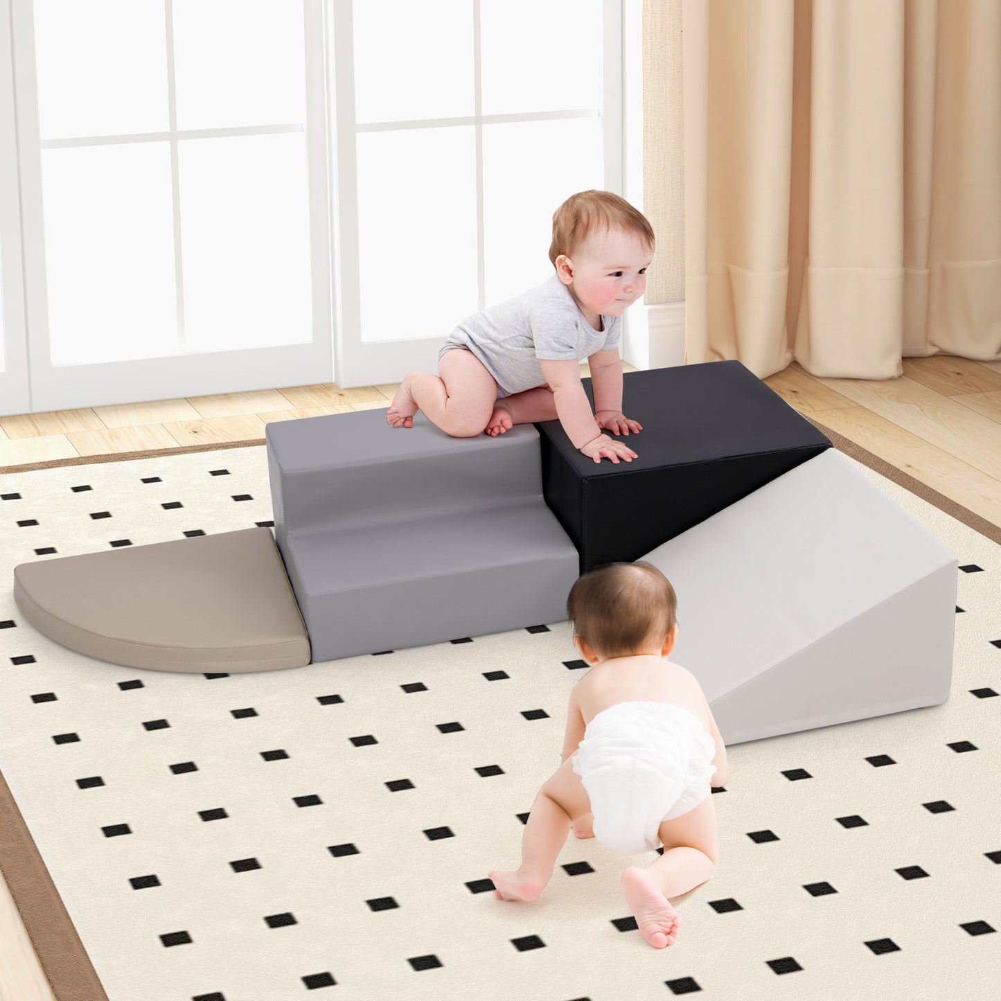 4-Piece Climb and Crawl Foam Block Play Set for Infant Baby-Black Kids Crystal