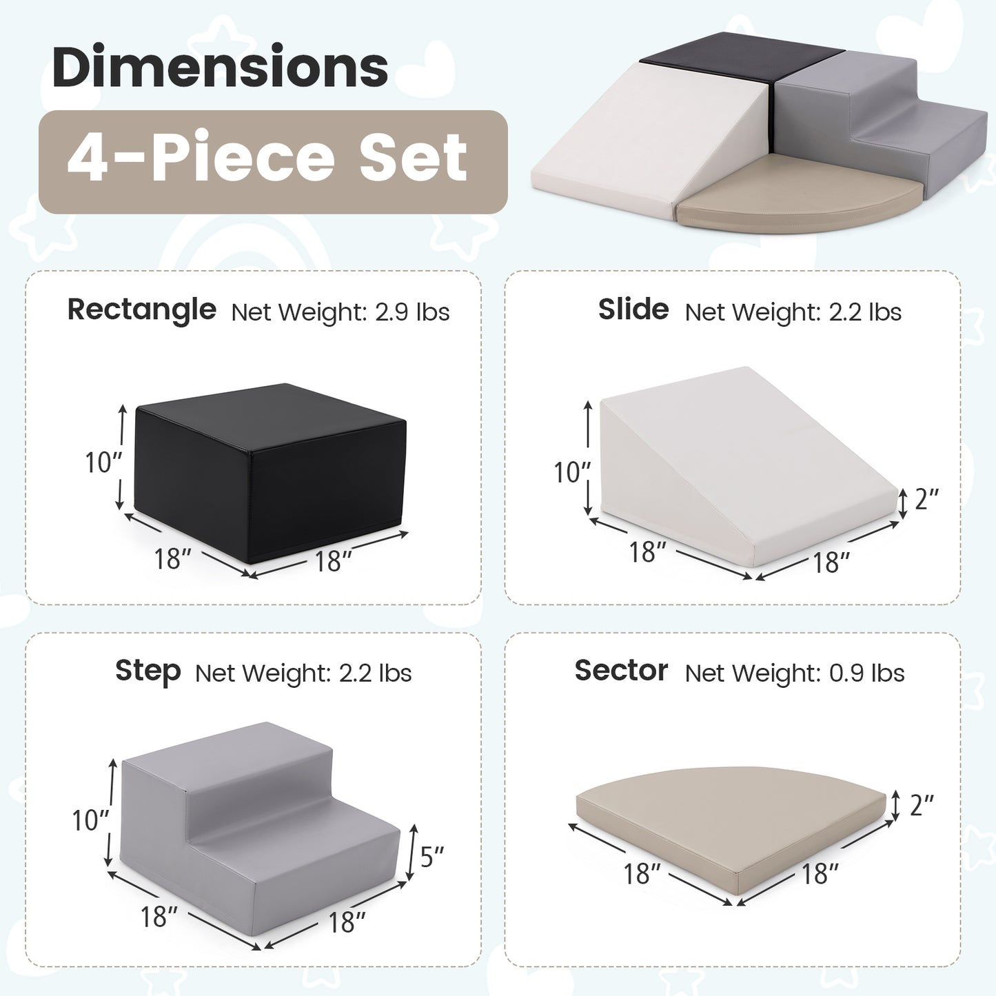 4-Piece Climb and Crawl Foam Block Play Set for Infant Baby-Black Kids Crystal