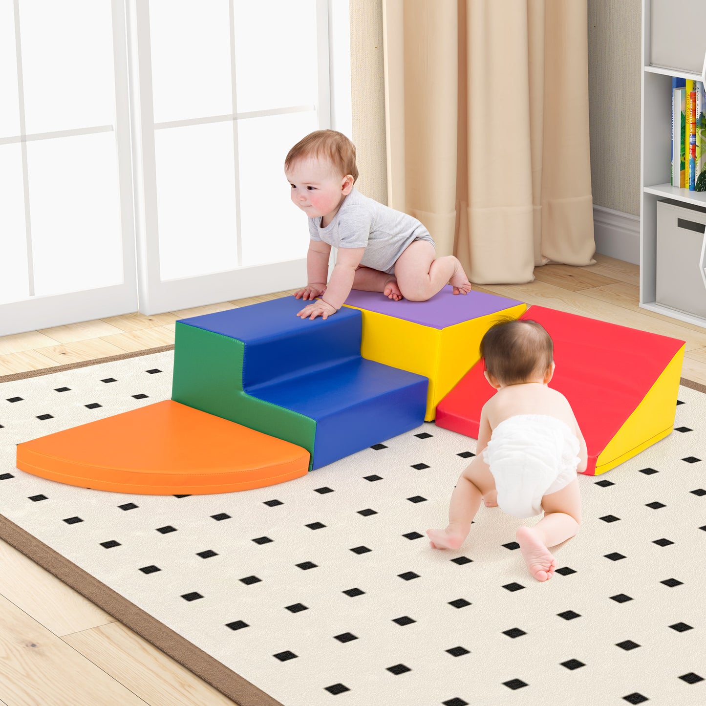 4-Piece Climb and Crawl Foam Block Play Set for Infant Baby-Red Kids Crystal