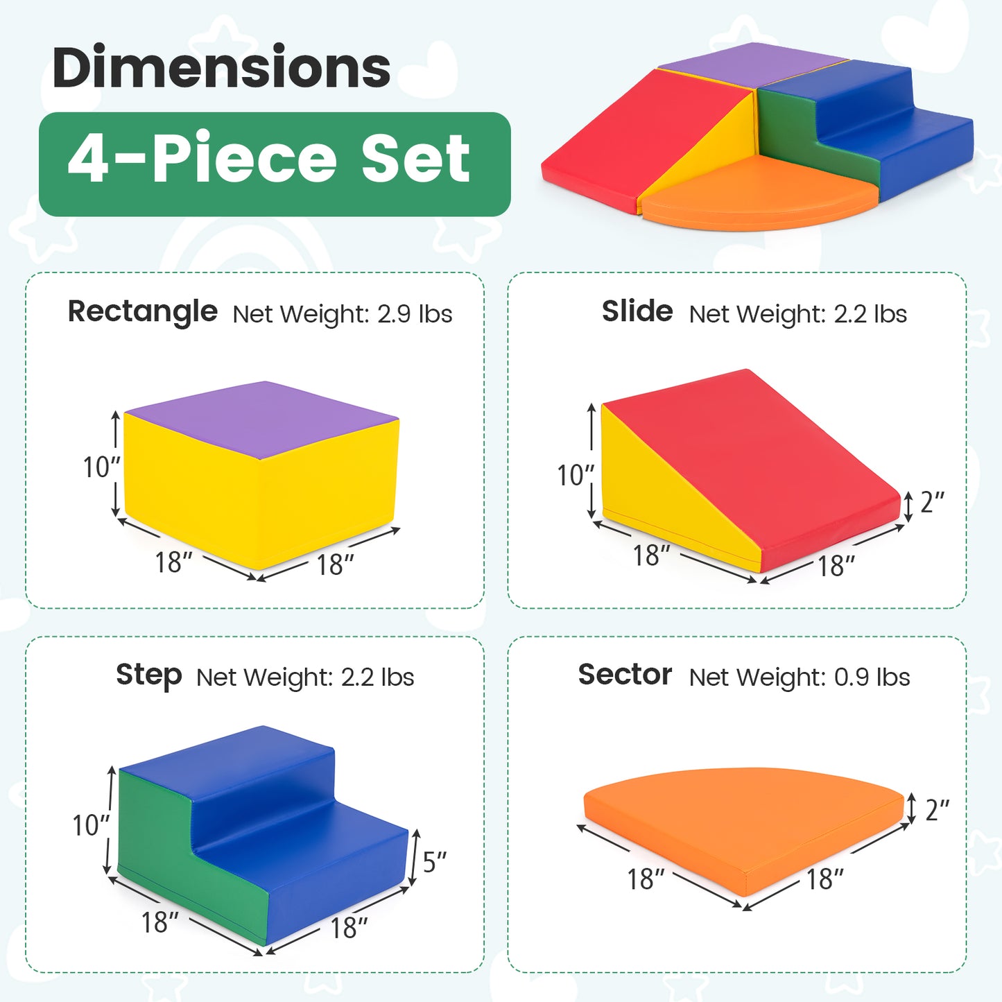 4-Piece Climb and Crawl Foam Block Play Set for Infant Baby-Red Kids Crystal