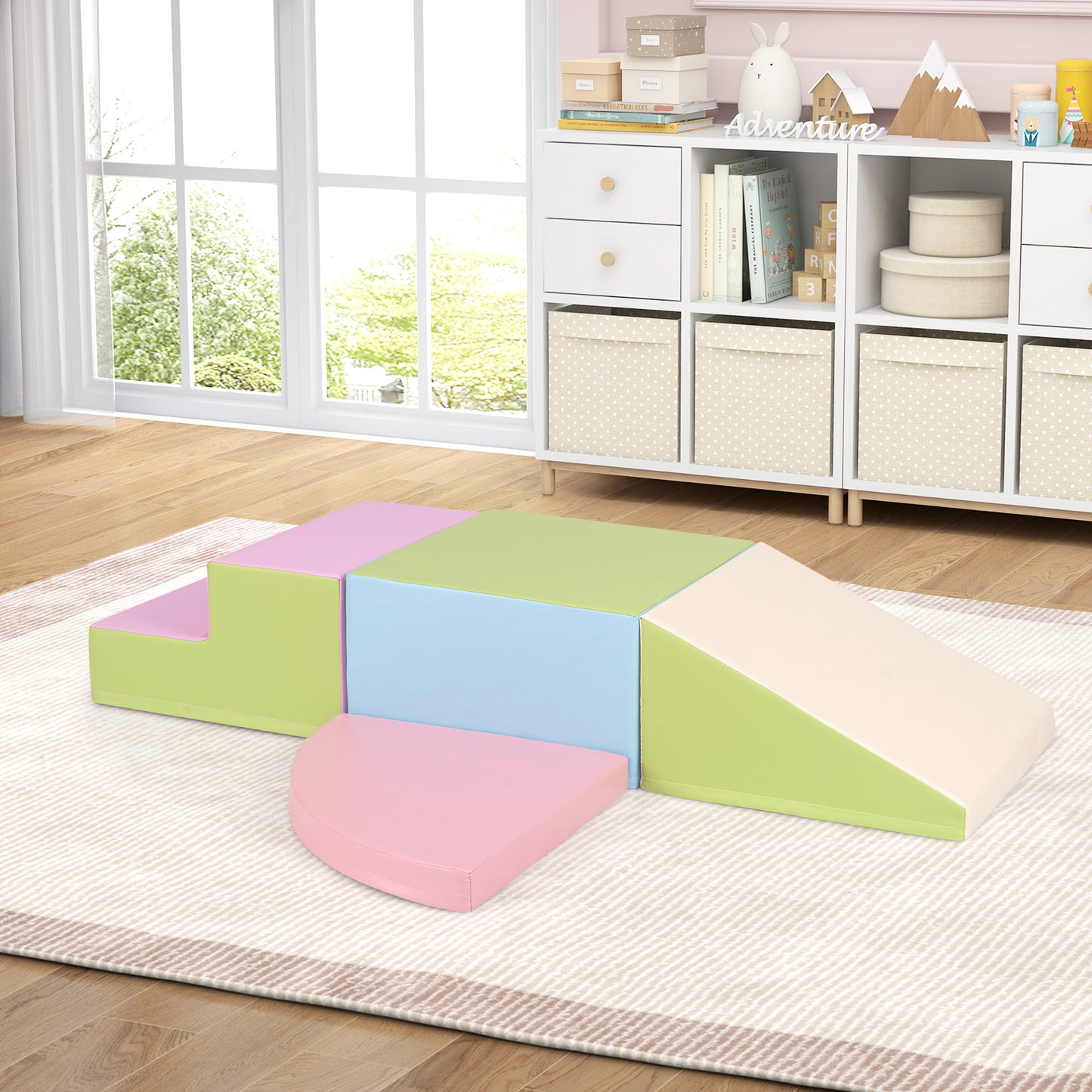 4-Piece Climb and Crawl Foam Block Play Set for Infant Baby-Pink Kids Crystal