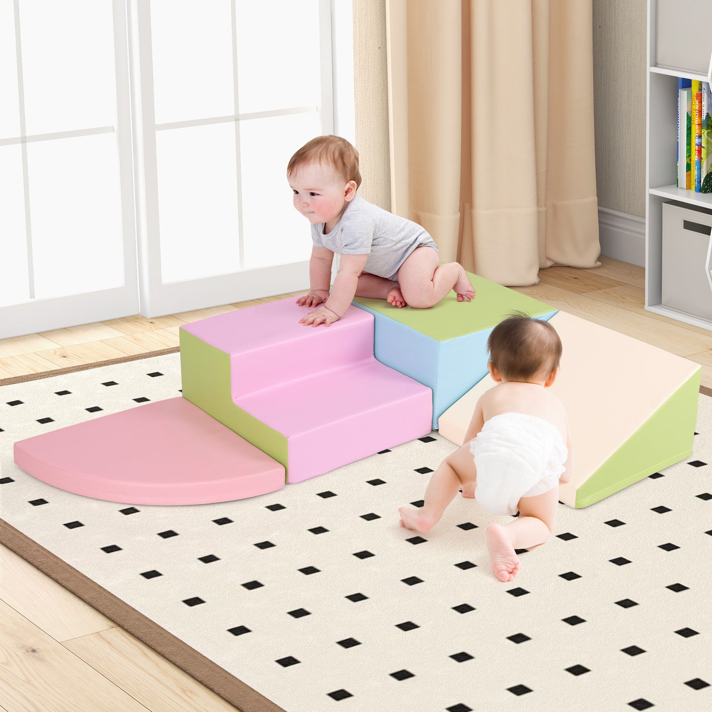 4-Piece Climb and Crawl Foam Block Play Set for Infant Baby-Pink Kids Crystal