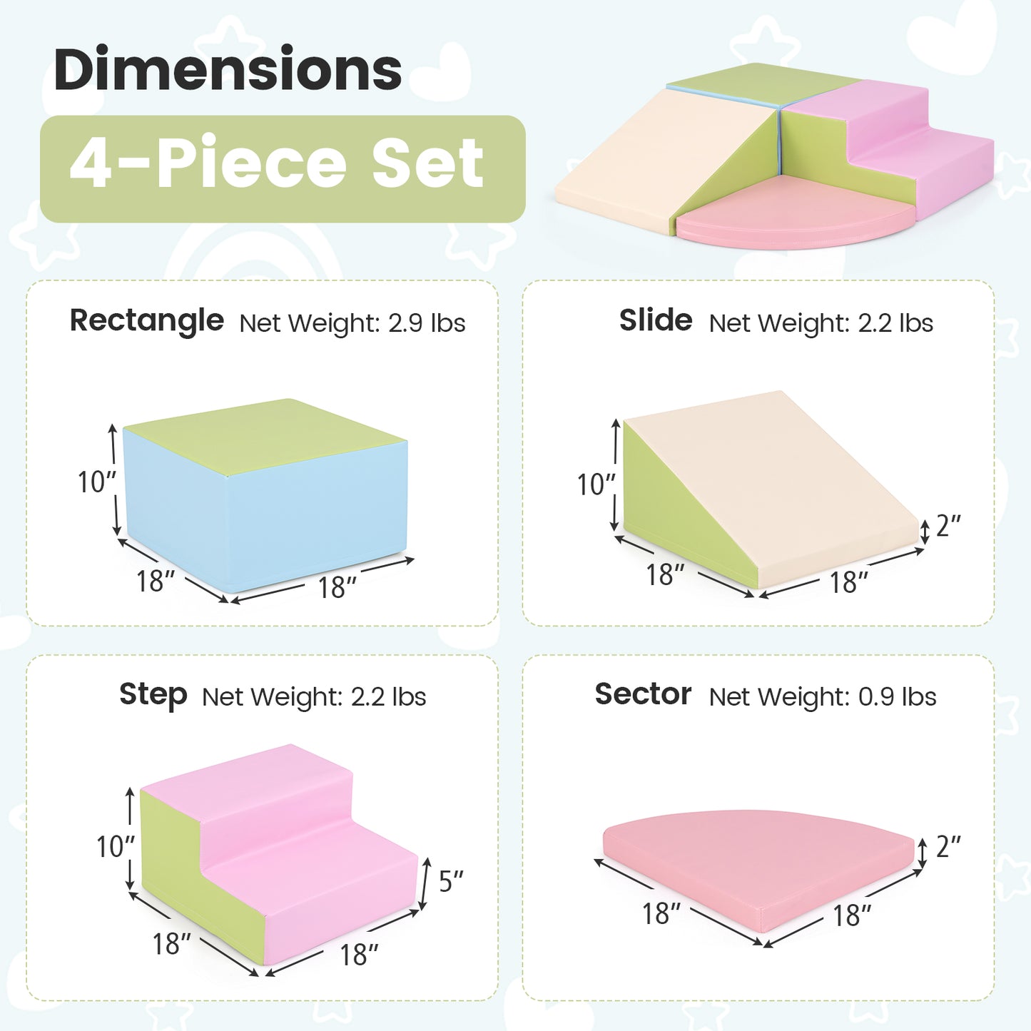 4-Piece Climb and Crawl Foam Block Play Set for Infant Baby-Pink Kids Crystal