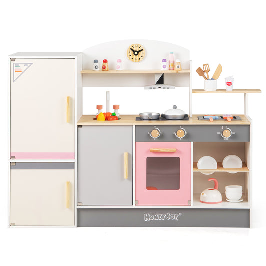 Kids Play Kitchen Set with Realistic Range Hood and Refrigerator Kids Crystal