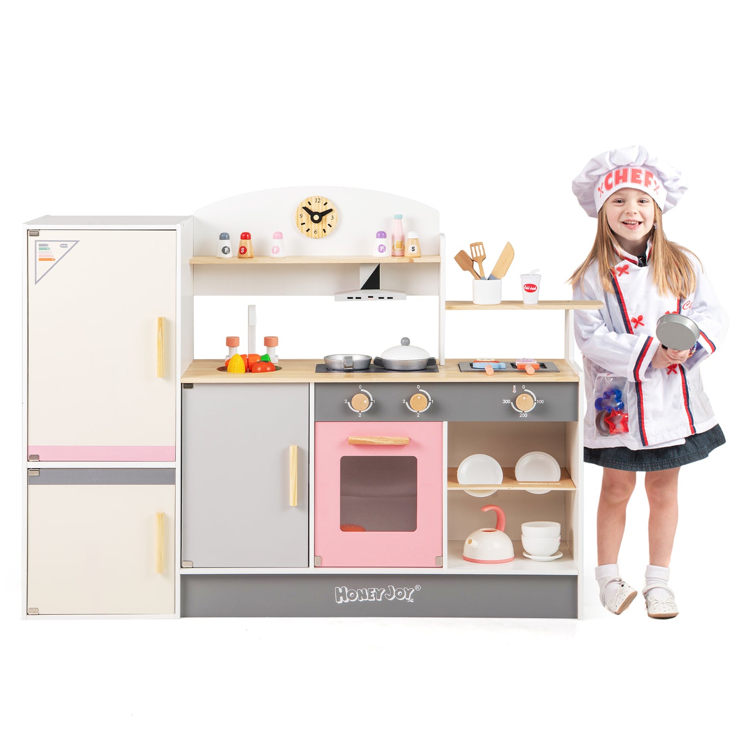 Kids Play Kitchen Set with Realistic Range Hood and Refrigerator Kids Crystal