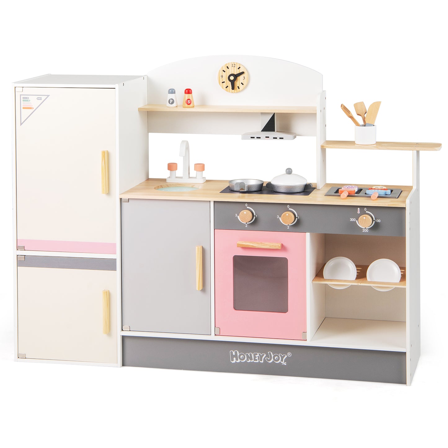 Kids Play Kitchen Set with Realistic Range Hood and Refrigerator Kids Crystal