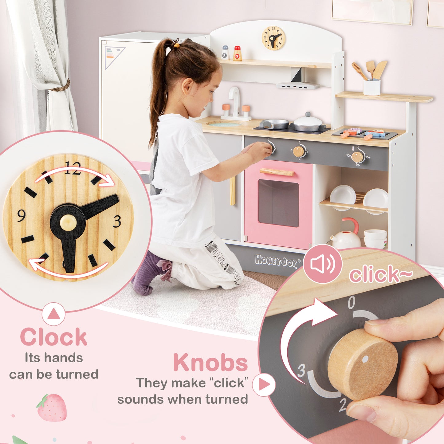 Kids Play Kitchen Set with Realistic Range Hood and Refrigerator Kids Crystal
