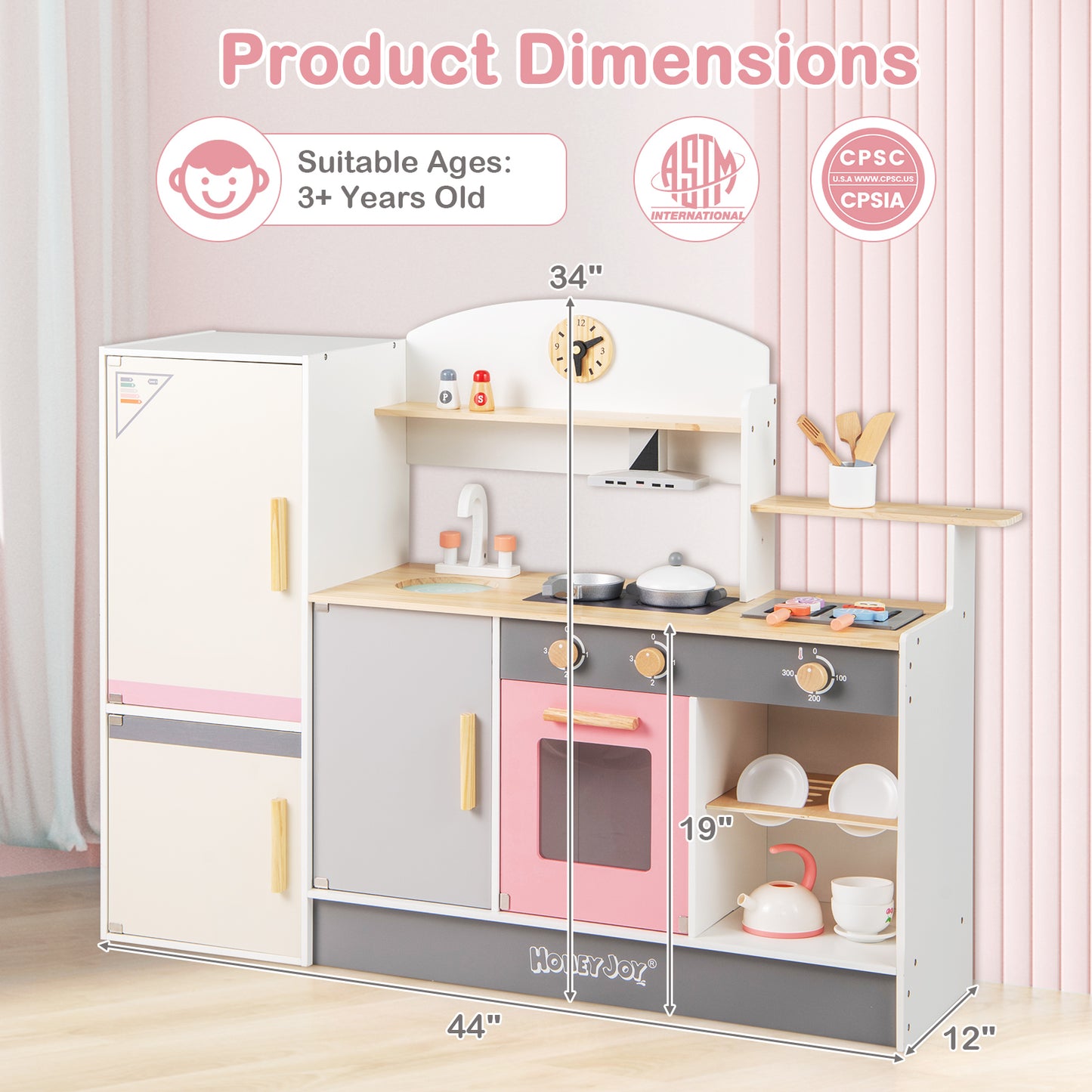Kids Play Kitchen Set with Realistic Range Hood and Refrigerator Kids Crystal