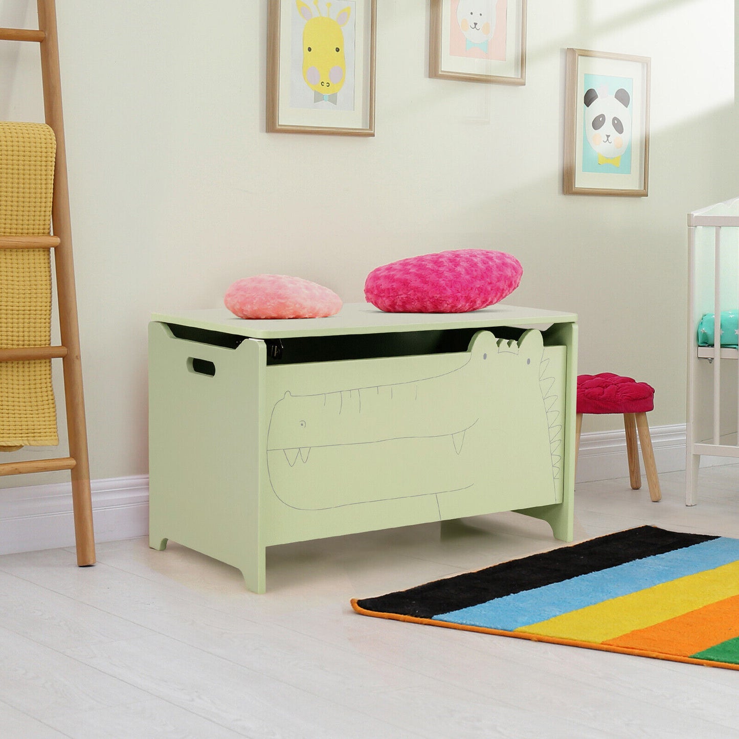 Wooden Kids Toy Box with Safety Hinge-Green Kids Crystal