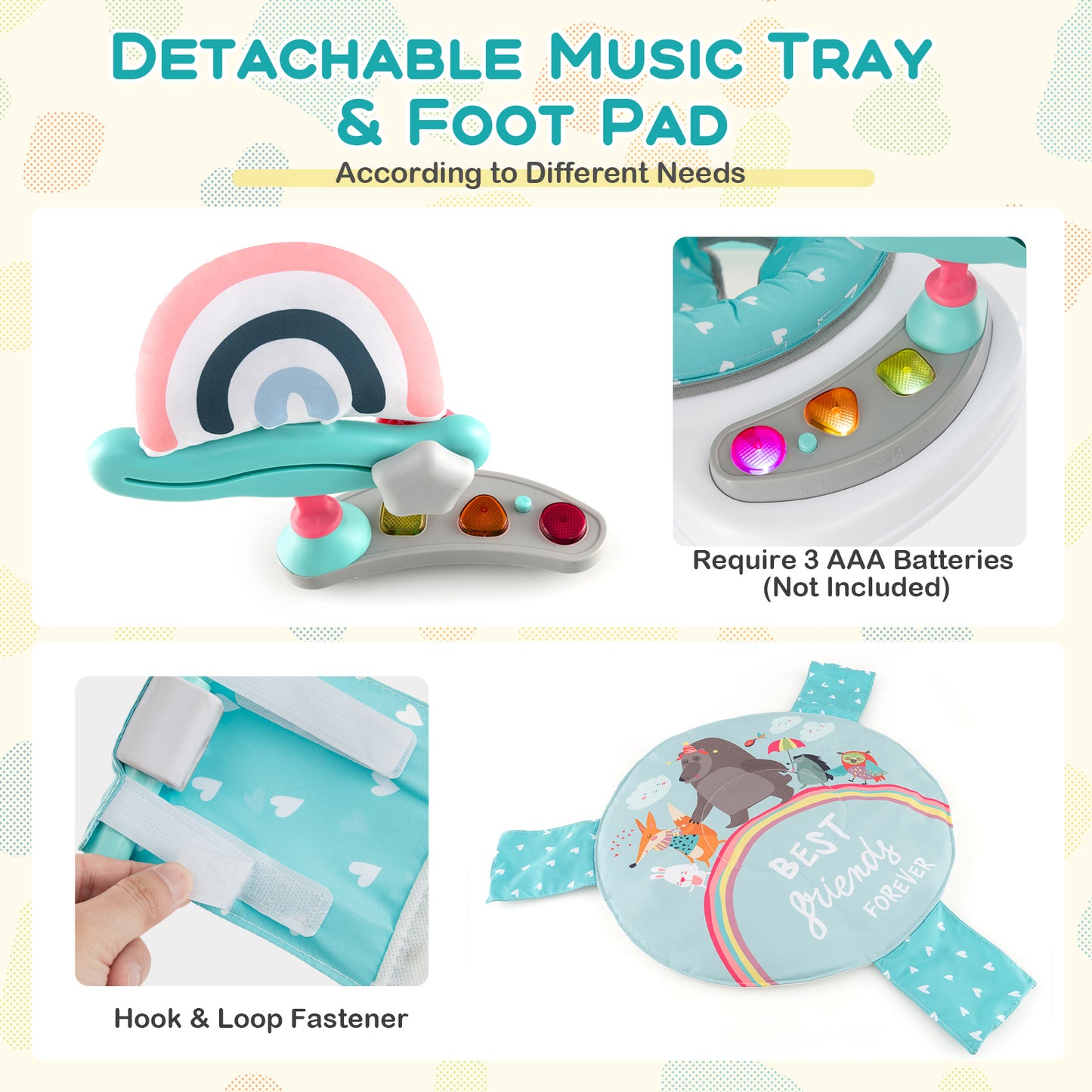 Baby Activity Center Height Adjustable Baby Bouncing Saucer with Interactive Toys-Blue Kids Crystal