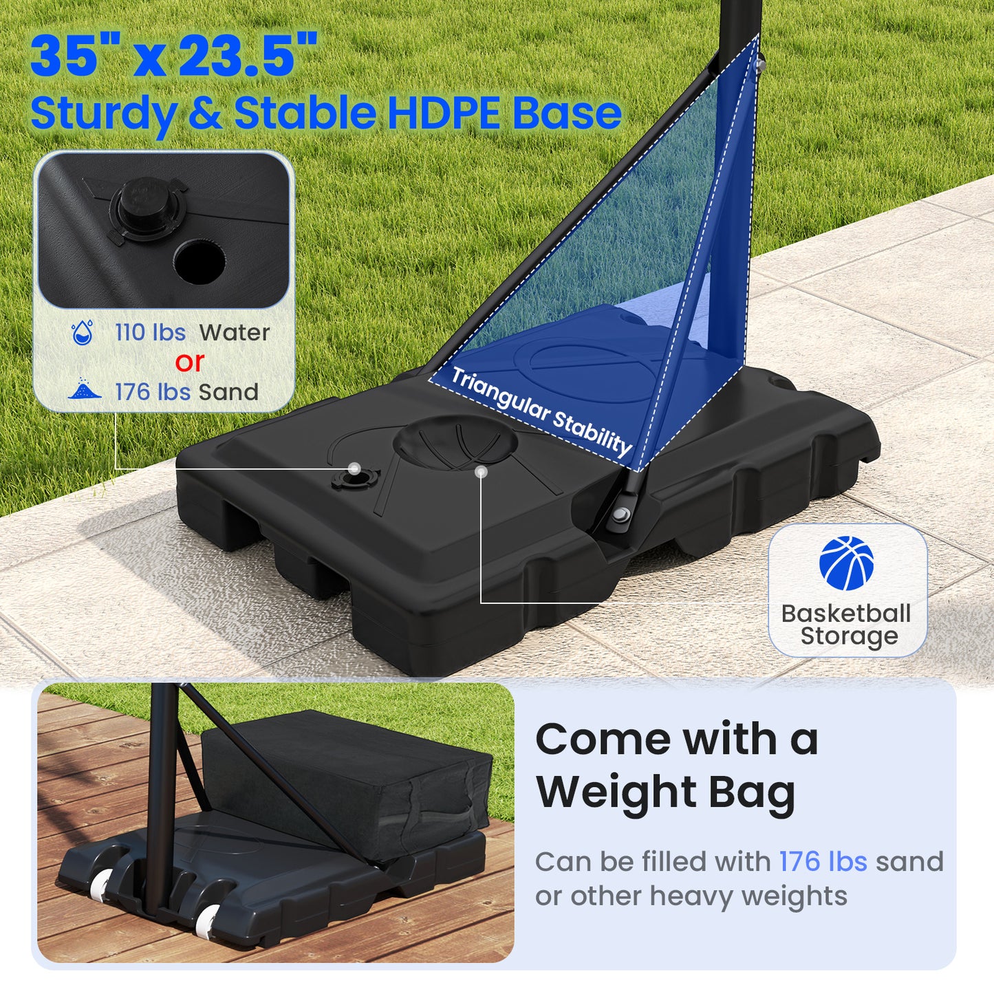 Portable Basketball Hoop Outdoor Basketball Goal System Adjustable for Kids Teens Adults Kids Crystal