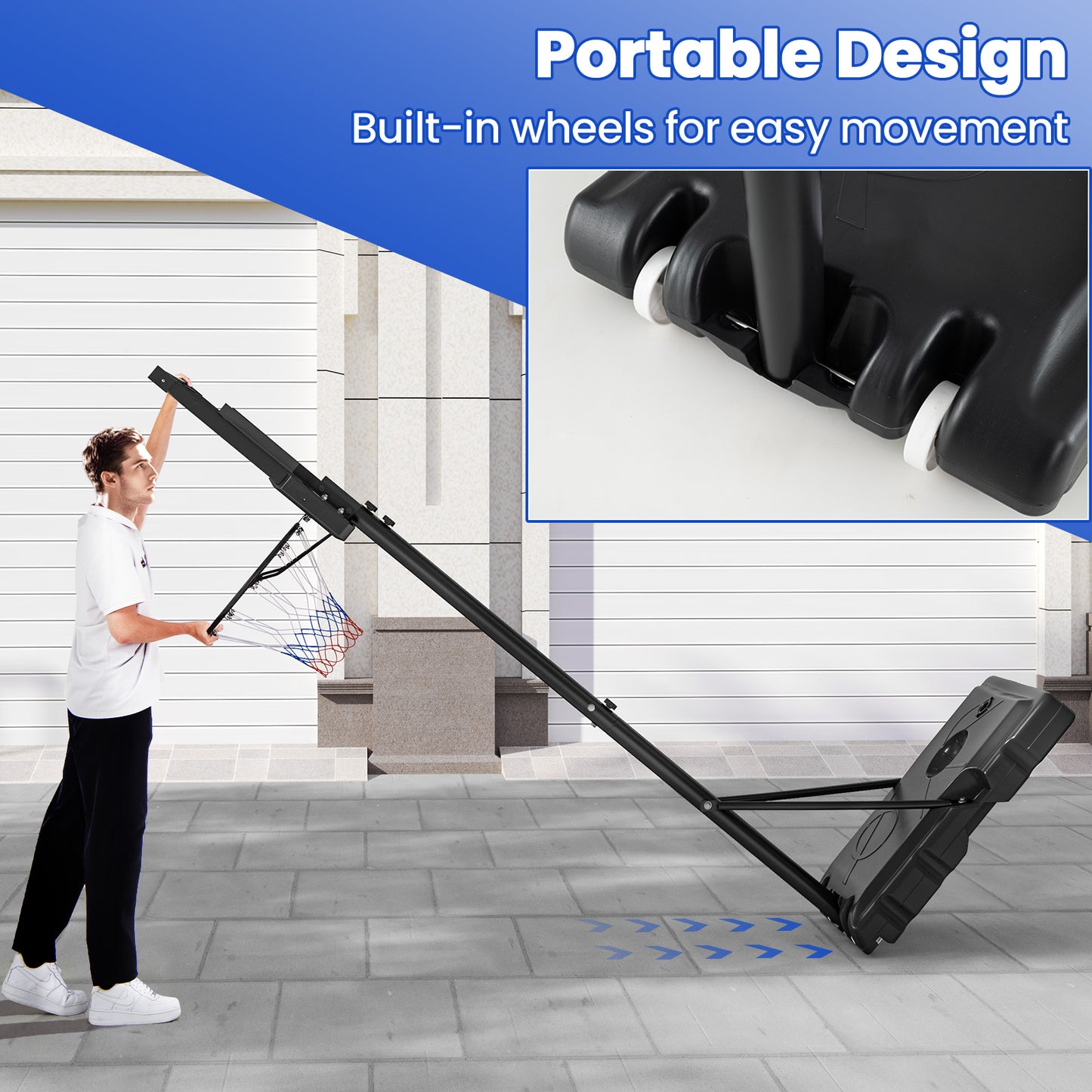 Portable Basketball Hoop Outdoor Basketball Goal System Adjustable for Kids Teens Adults Kids Crystal