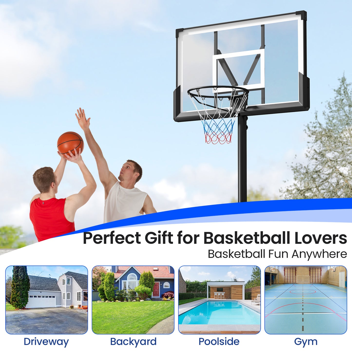 Portable Basketball Hoop Outdoor Basketball Goal System Adjustable for Kids Teens Adults Kids Crystal