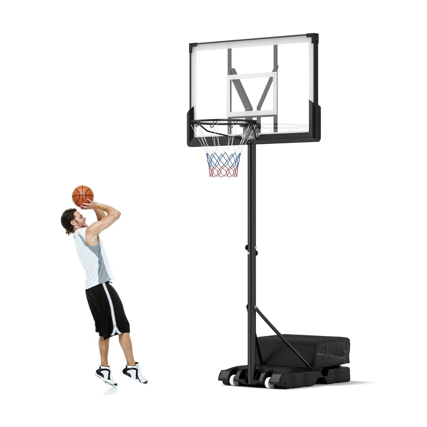 Portable Basketball Hoop Outdoor Basketball Goal System Adjustable for Kids Teens Adults Kids Crystal