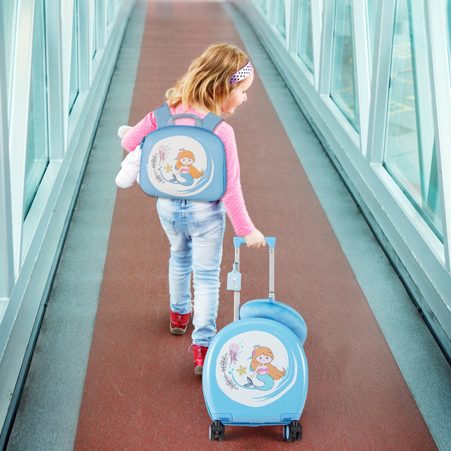 Kids Luggage Set with 14 Inches Carry-on Hardside Spinner Toddler Luggage and 10 Inches Backpack-Blue Kids Crystal