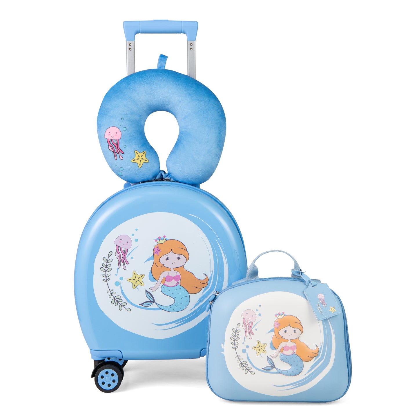 Kids Luggage Set with 14 Inches Carry-on Hardside Spinner Toddler Luggage and 10 Inches Backpack-Blue Kids Crystal
