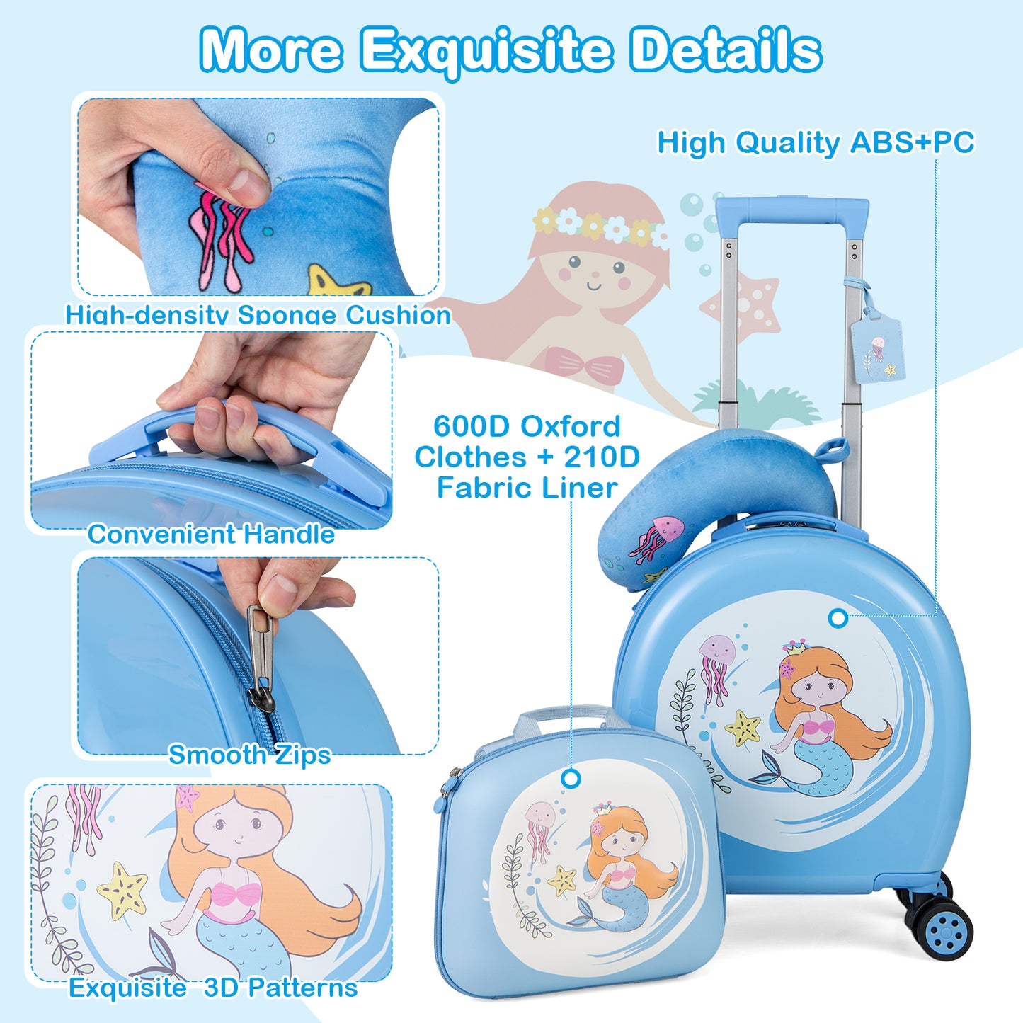 Kids Luggage Set with 14 Inches Carry-on Hardside Spinner Toddler Luggage and 10 Inches Backpack-Blue Kids Crystal
