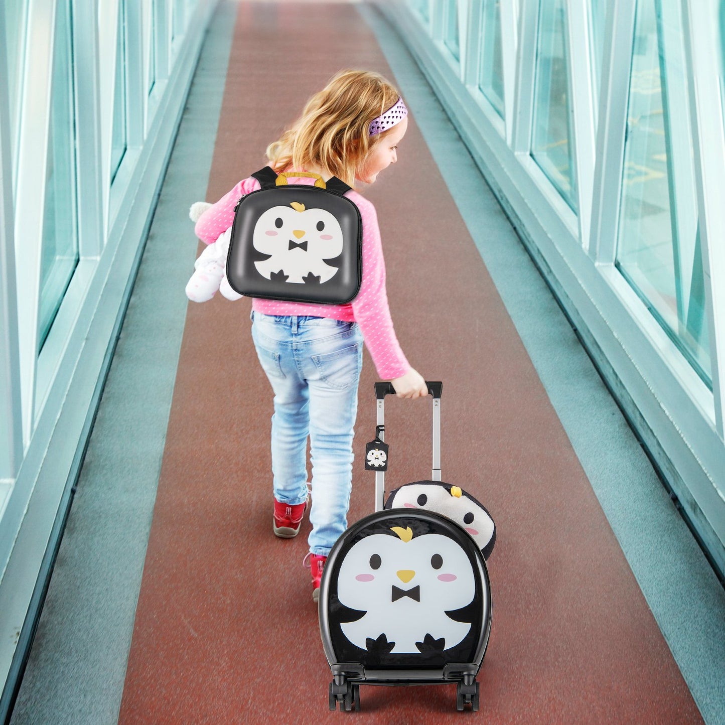 Kids Luggage Set with 14 Inches Carry-on Hardside Spinner Toddler Luggage and 10 Inches Backpack-Black Kids Crystal