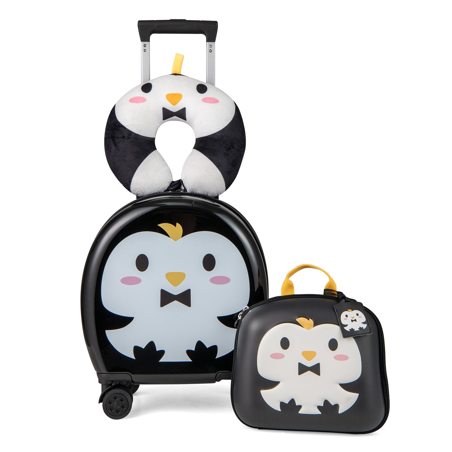 Kids Luggage Set with 14 Inches Carry-on Hardside Spinner Toddler Luggage and 10 Inches Backpack-Black Kids Crystal