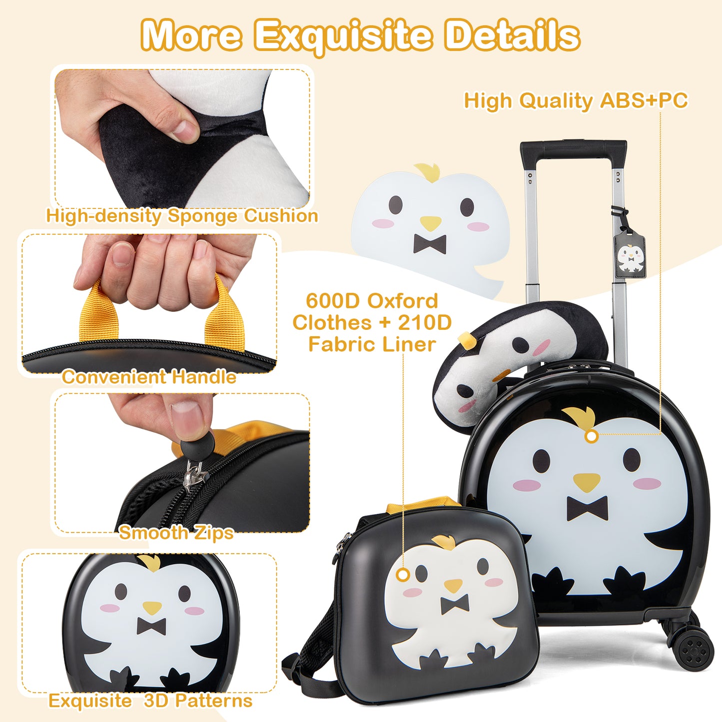 Kids Luggage Set with 14 Inches Carry-on Hardside Spinner Toddler Luggage and 10 Inches Backpack-Black Kids Crystal