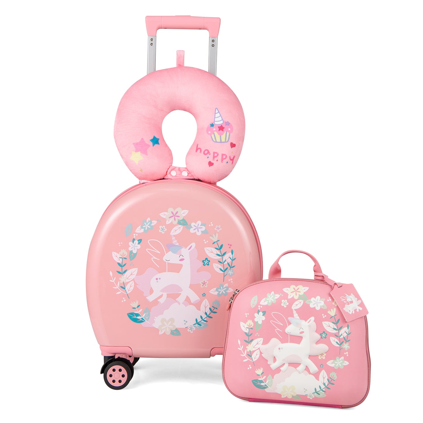 Kids Luggage Set with 14 Inches Carry-on Hardside Spinner Toddler Luggage and 10 Inches Backpack-Pink Kids Crystal
