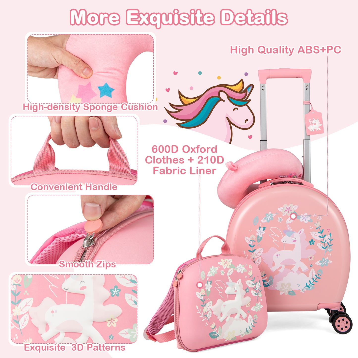 Kids Luggage Set with 14 Inches Carry-on Hardside Spinner Toddler Luggage and 10 Inches Backpack-Pink Kids Crystal