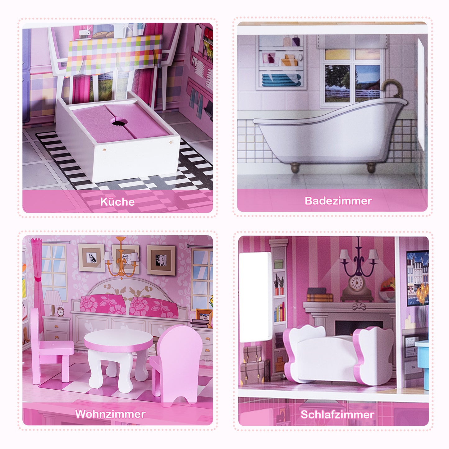 28 Inch Pink Dollhouse with Furniture Kids Crystal