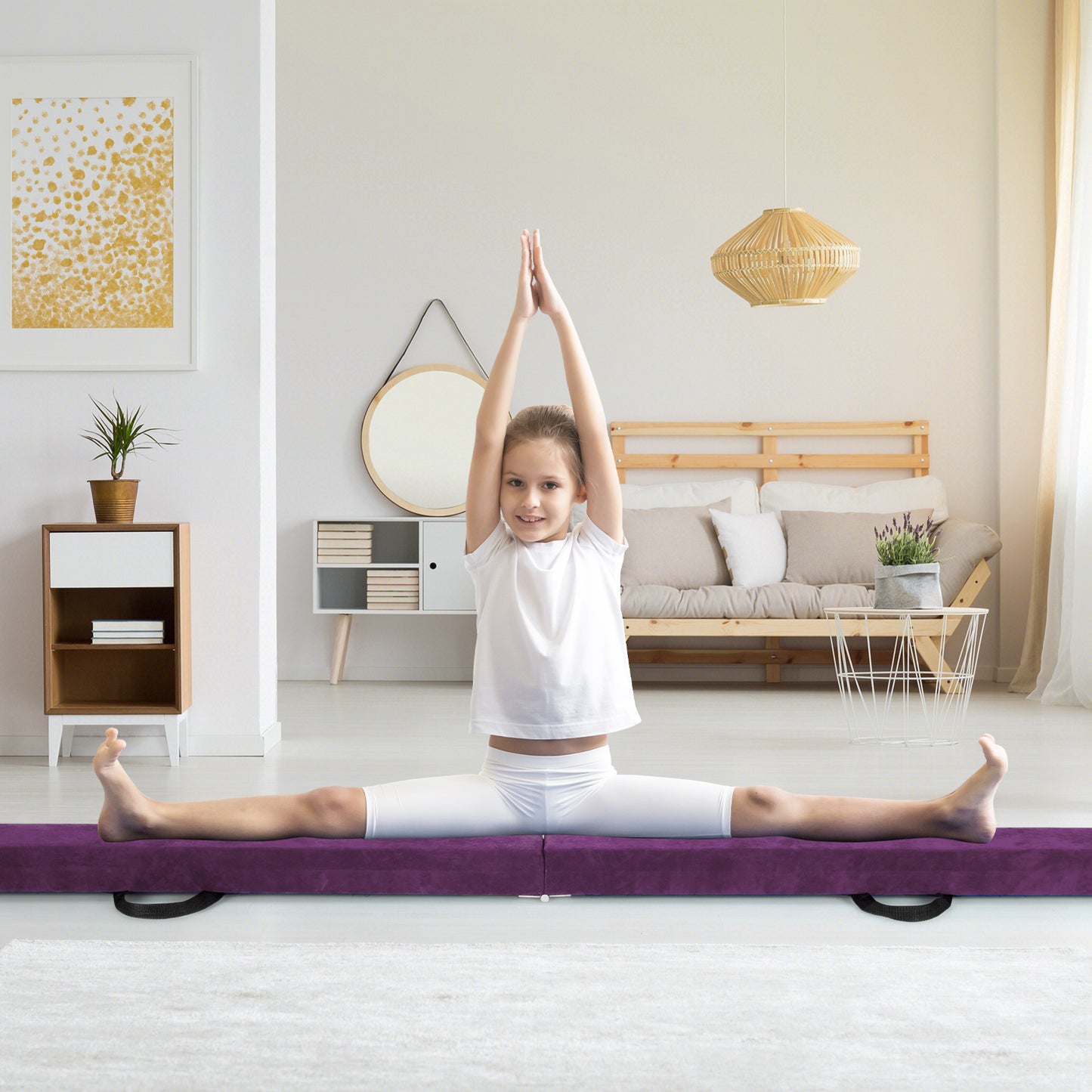 Folding Balance Beam with Solid Wood Base and Anti-slip Bottom-Purple Kids Crystal