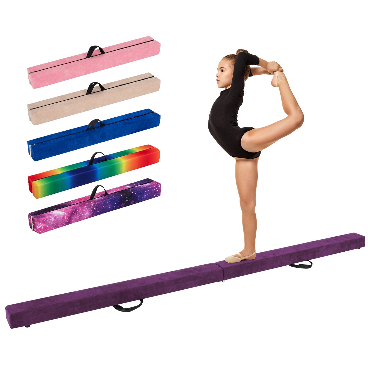 Folding Balance Beam with Solid Wood Base and Anti-slip Bottom-Purple Kids Crystal