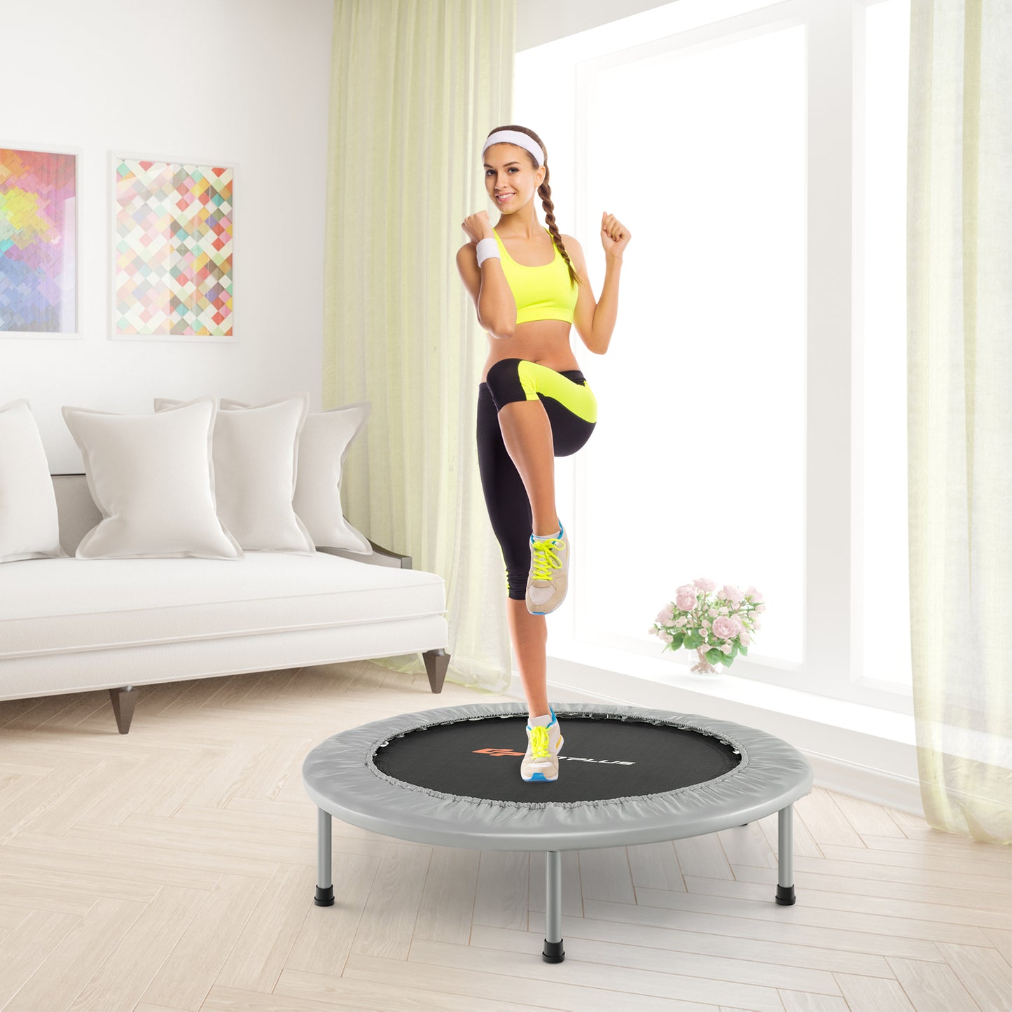 36 Inch Mini Folding Trampoline Portable Recreational Fitness Rebounder-Silver Kids Crystal