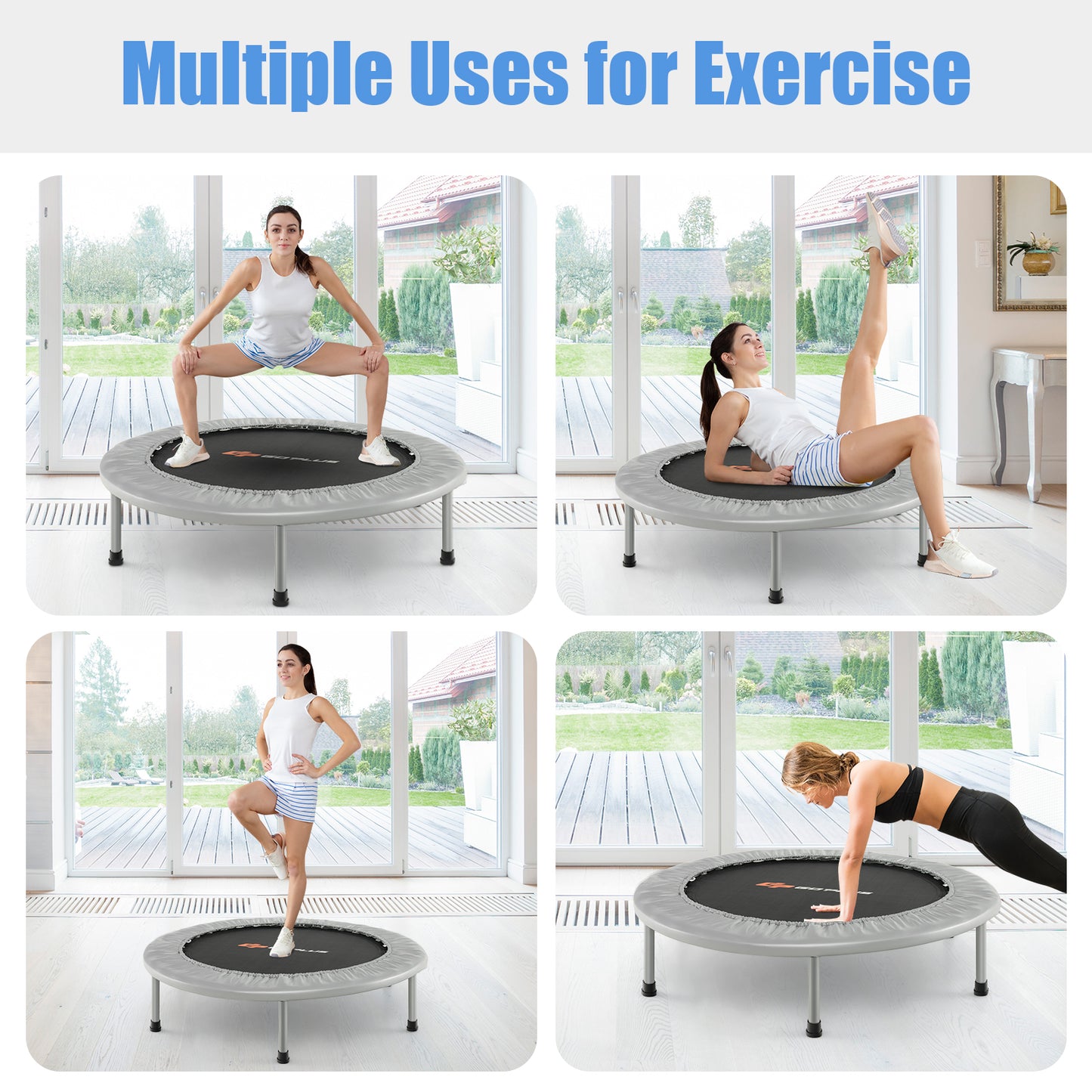 36 Inch Mini Folding Trampoline Portable Recreational Fitness Rebounder-Silver Kids Crystal