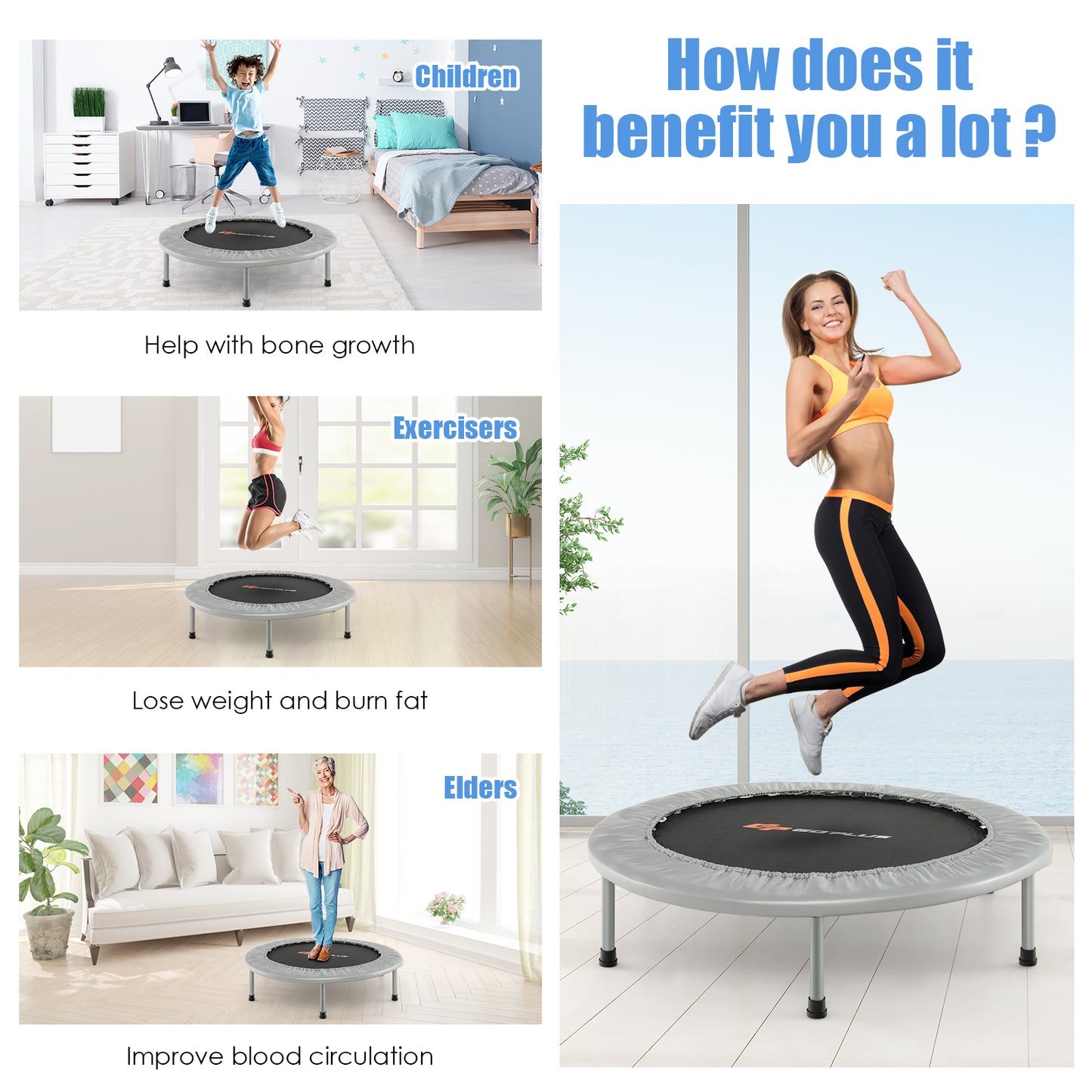36 Inch Mini Folding Trampoline Portable Recreational Fitness Rebounder-Silver Kids Crystal