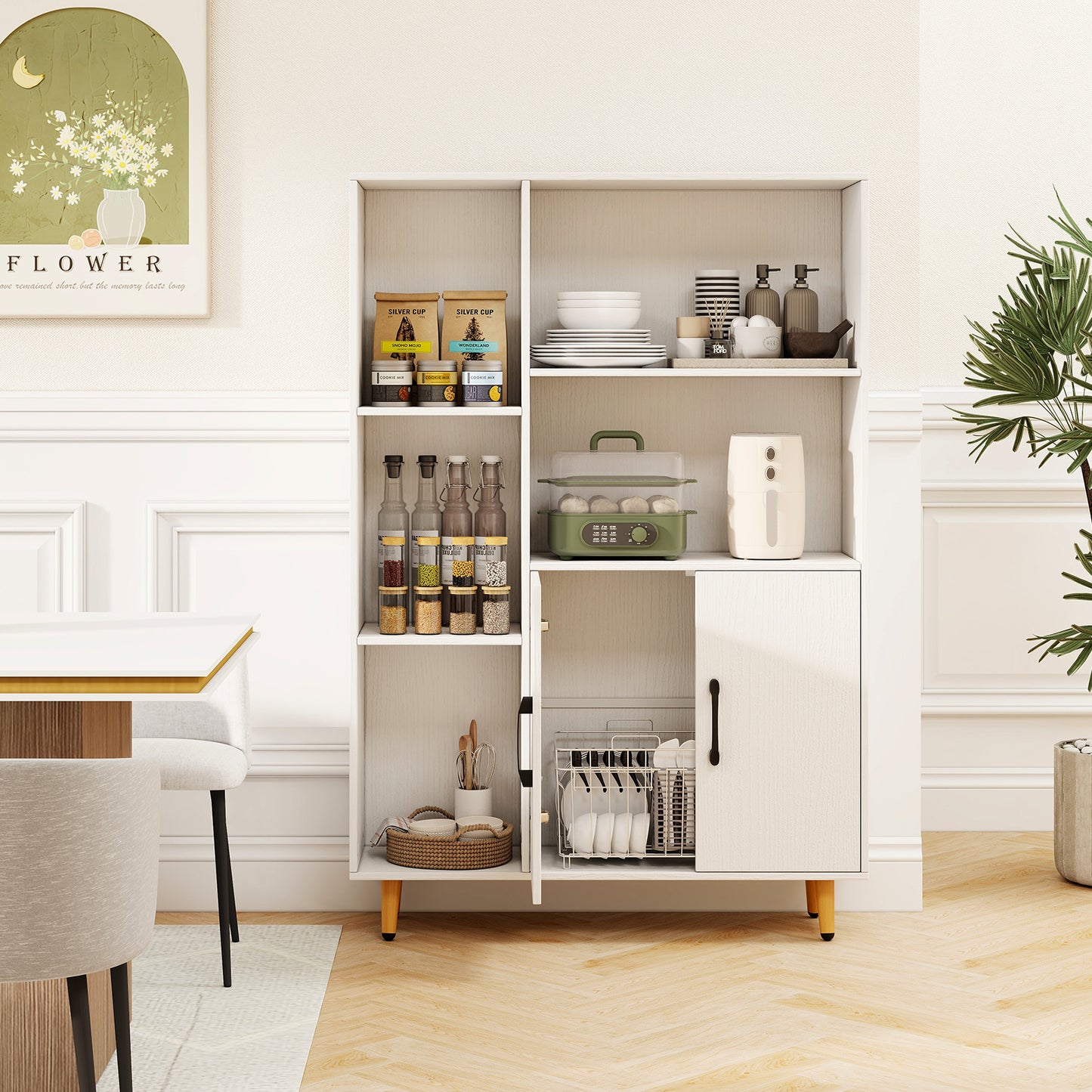 Free Standing Pantry Cabinet with 2 Door Cabinet and 5 Shelves Kids Crystal