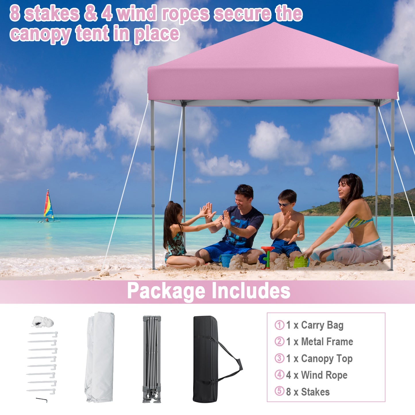 6.6 x 6.6 Feet Outdoor Pop-up Canopy Tent with UPF 50+ Sun Protection-Pink Kids Crystal