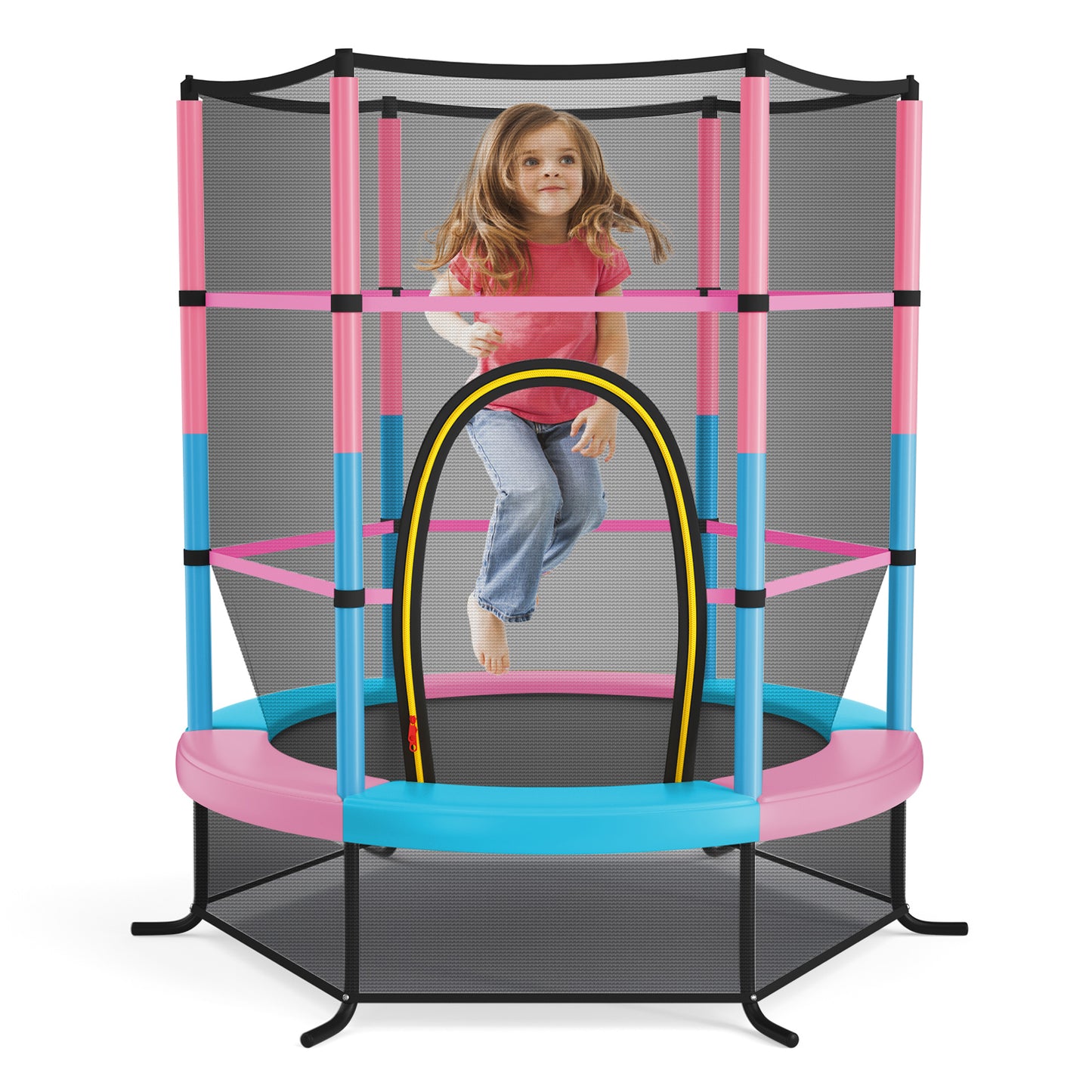 55 Inch Kids Recreational Trampoline Bouncing Jumping Mat with Enclosure Net-Pink Kids Crystal