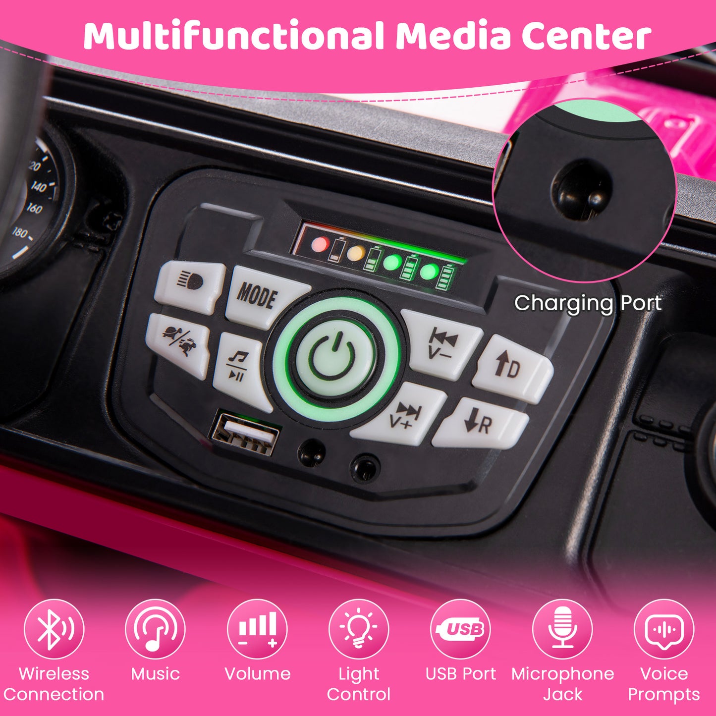 12V Electric Kids Ride on Truck with Remote Control and Music-Pink Kids Crystal