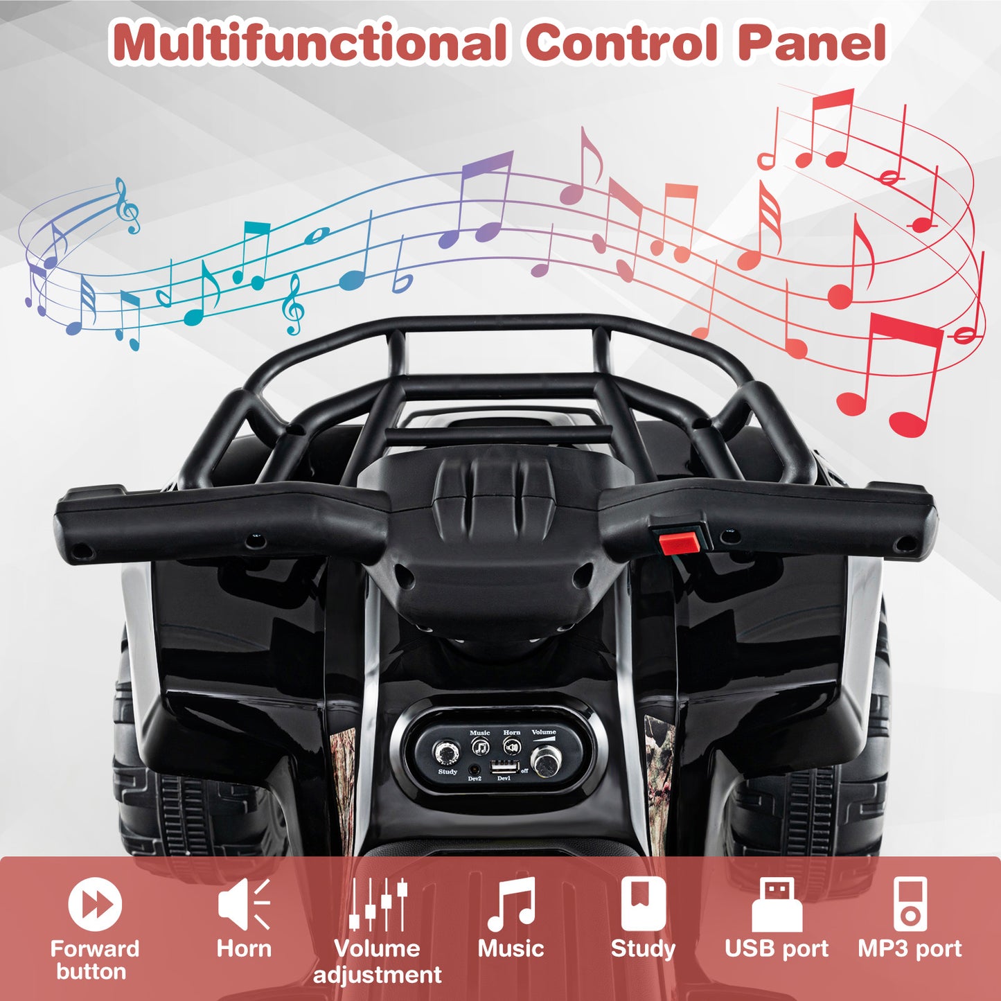 6V Kids ATV Quad Electric Ride On Car with LED Light and MP3-Solid Black
