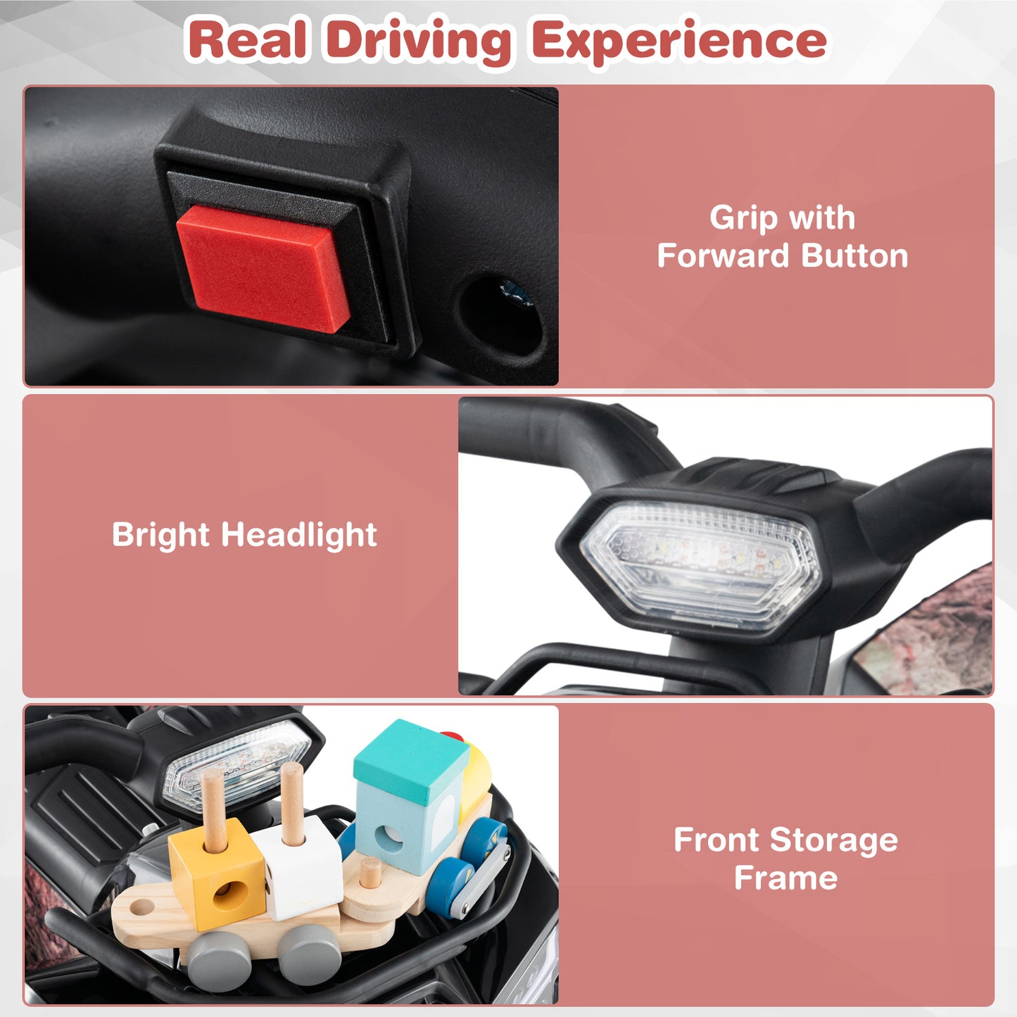 6V Kids ATV Quad Electric Ride On Car with LED Light and MP3-Solid Black