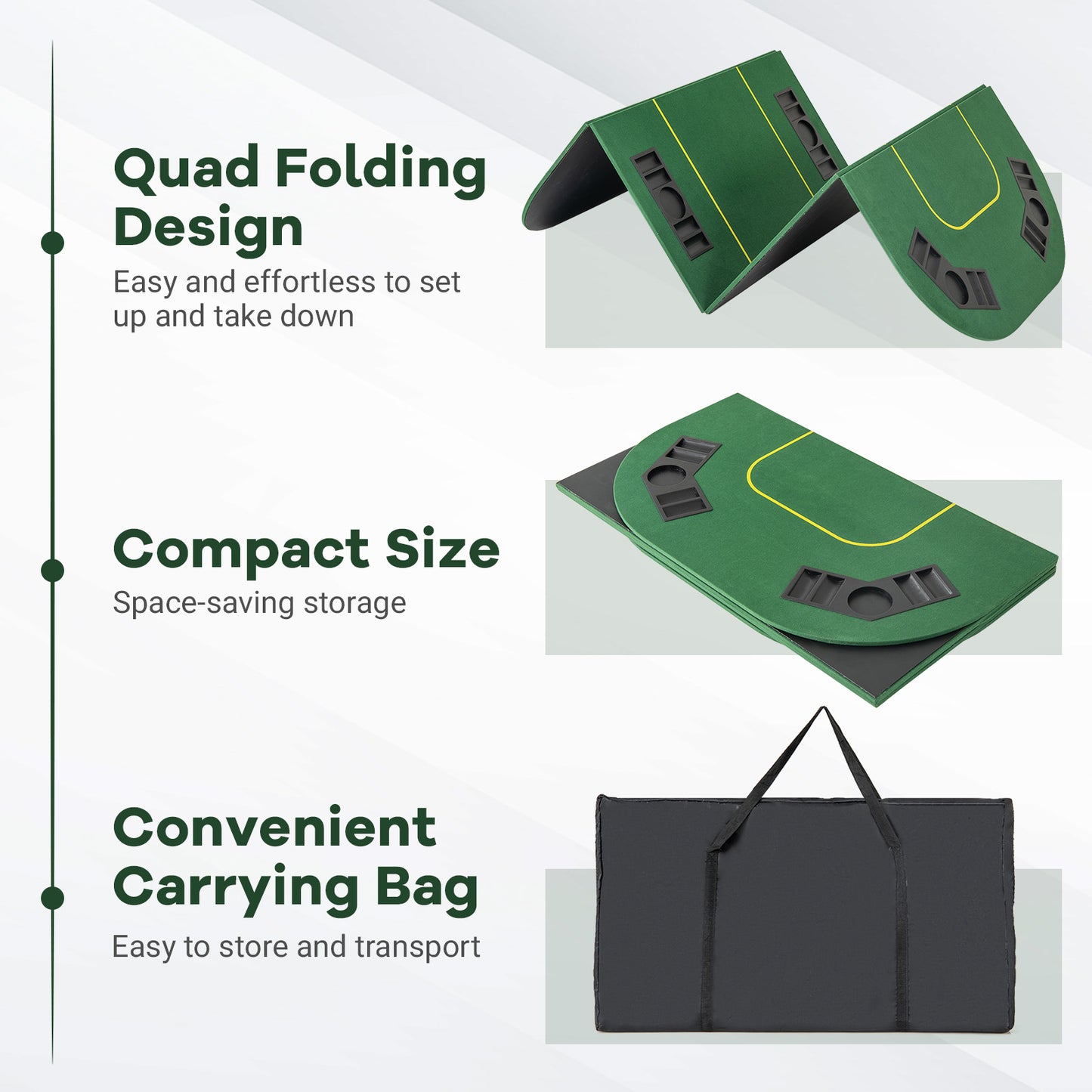 79 x 36 Inch 8-Player Foldable Poker Table Top with Carry Bag and Cup Holders Kids Crystal