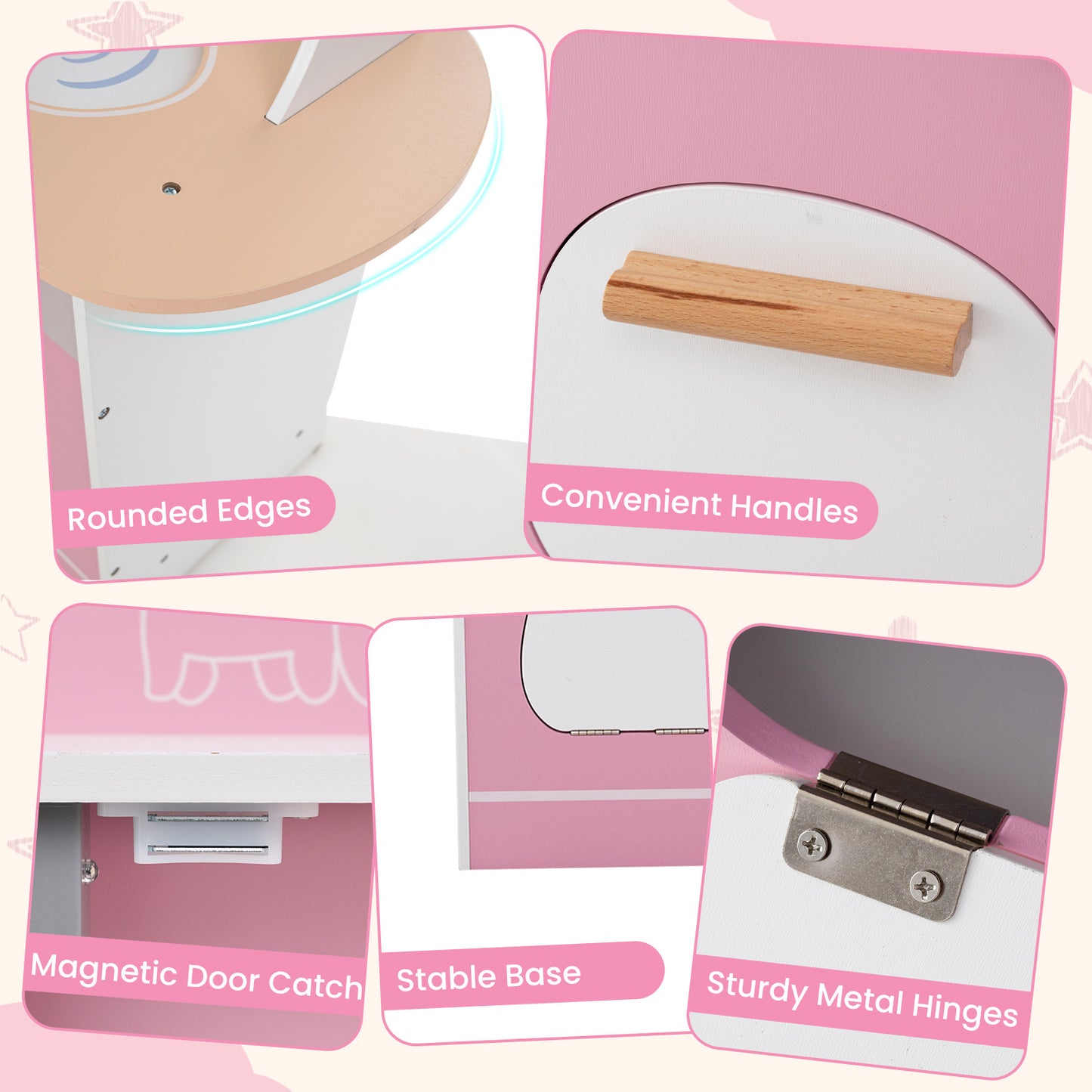 Corner Wooden Play Kitchen with Coffee Machine and Slide for Kids-Pink Kids Crystal