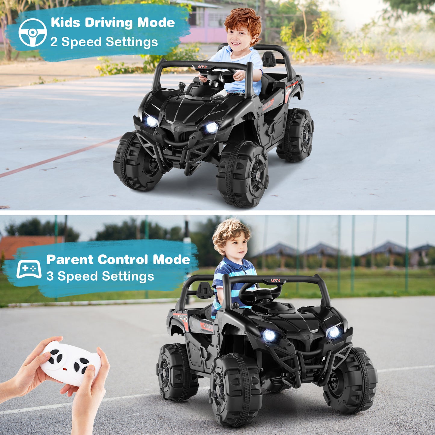 12V Battery Powered Electric Vehicle with Remote Control and 3 Speeds-Black Kids Crystal