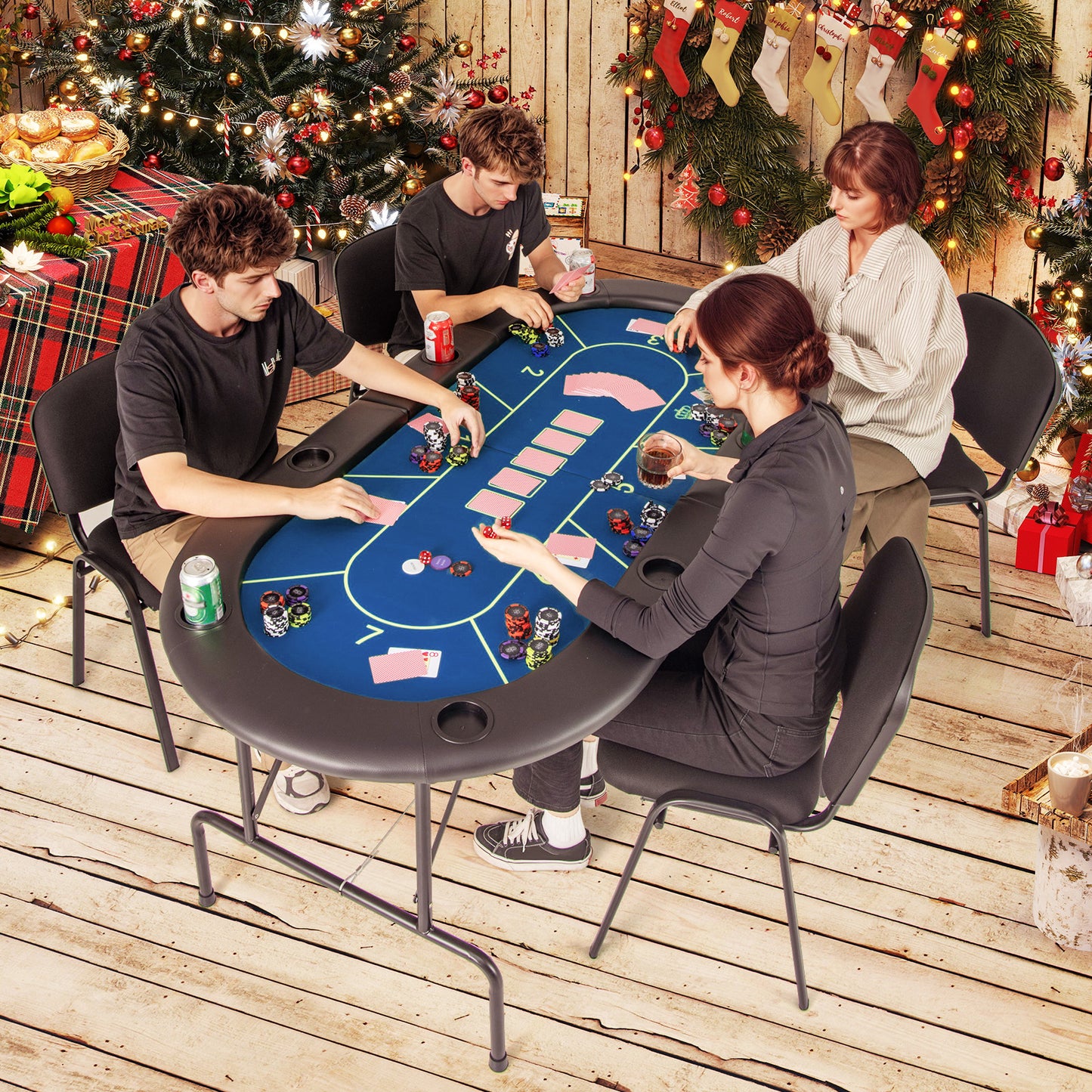 72 x 36 x 30.5 Inch Foldable Poker Table with 8 Cup Holders-Blue Kids Crystal