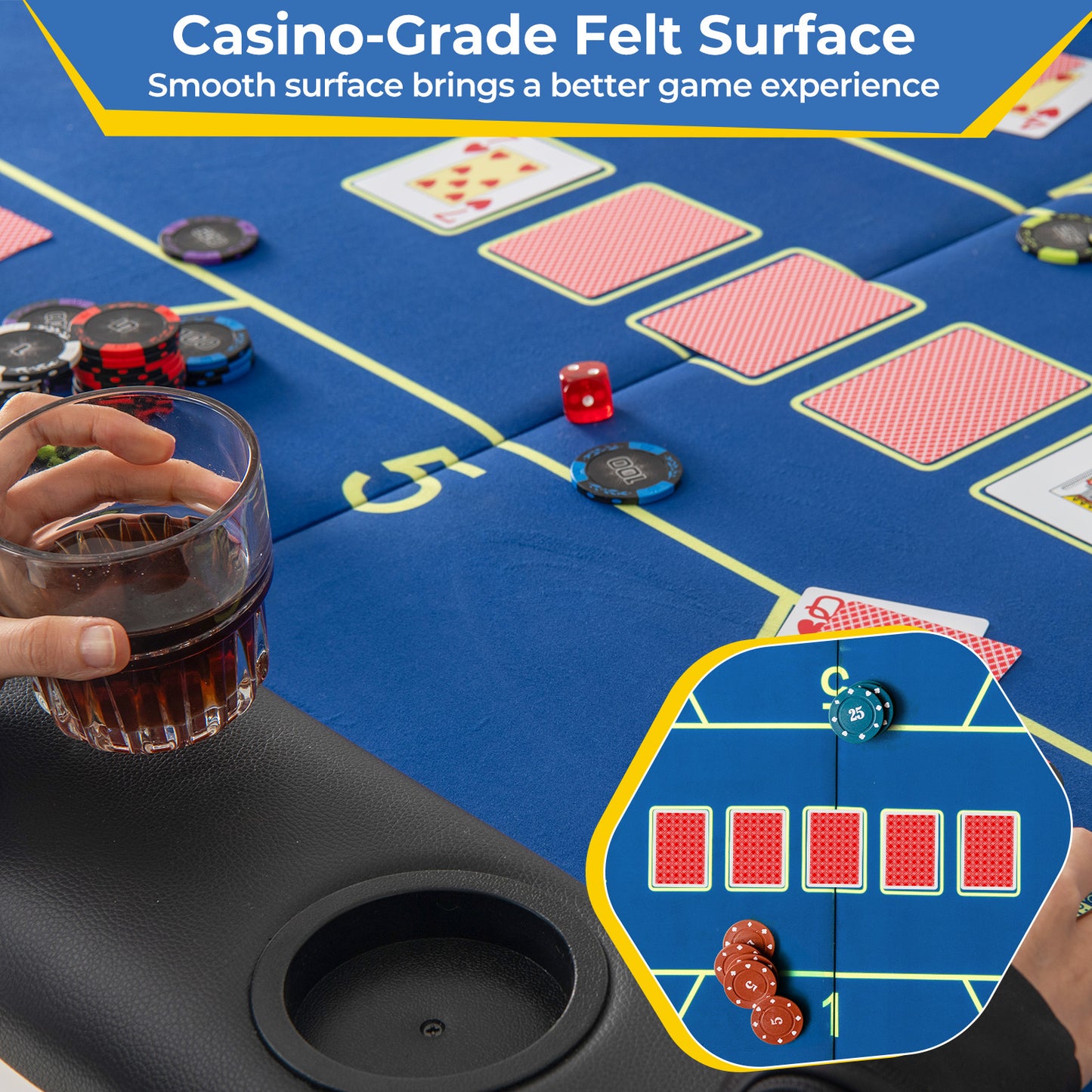 72 x 36 x 30.5 Inch Foldable Poker Table with 8 Cup Holders-Blue Kids Crystal