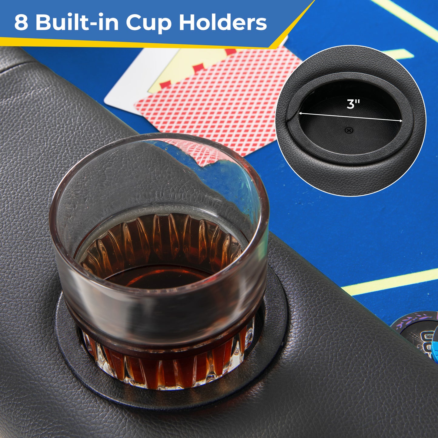 72 x 36 x 30.5 Inch Foldable Poker Table with 8 Cup Holders-Blue Kids Crystal