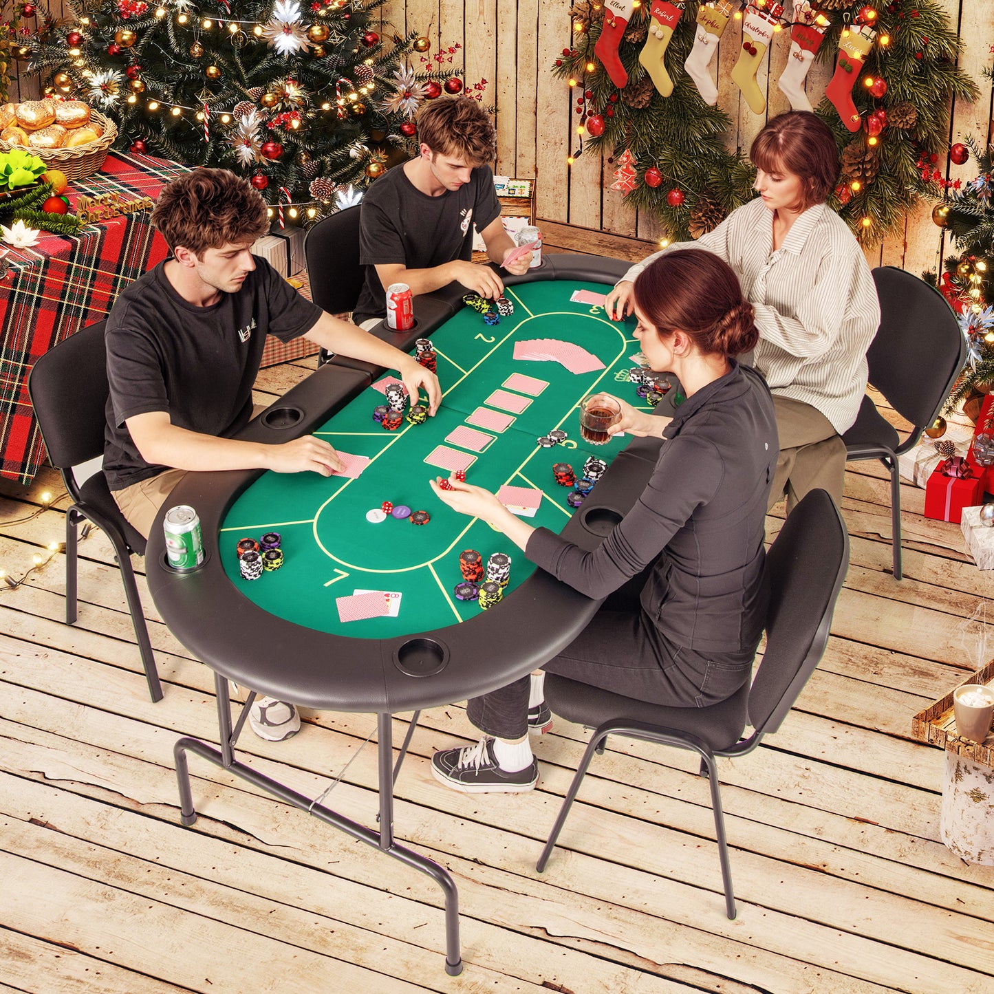 72 x 36 x 30.5 Inch Foldable Poker Table with 8 Cup Holders-Green Kids Crystal