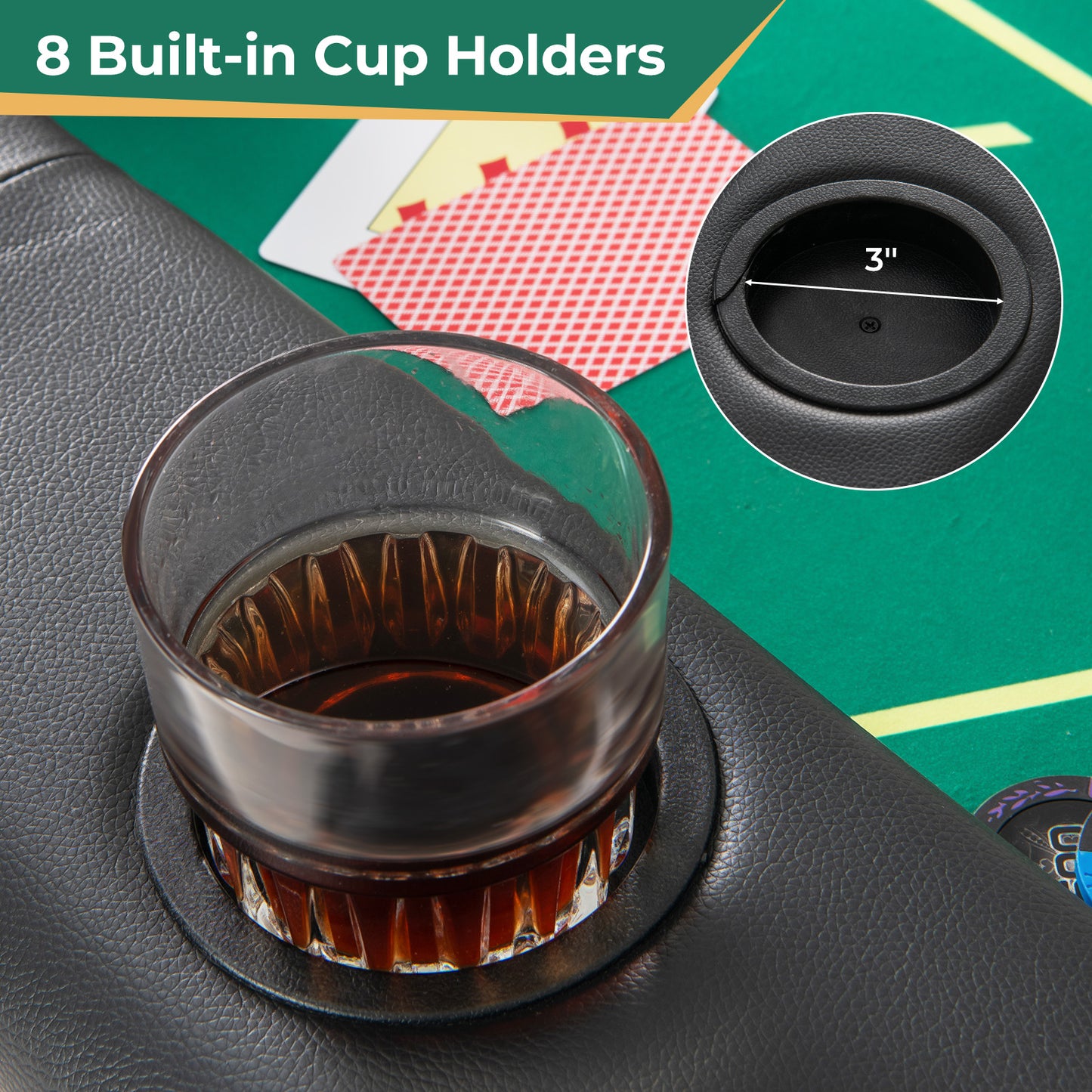 72 x 36 x 30.5 Inch Foldable Poker Table with 8 Cup Holders-Green Kids Crystal