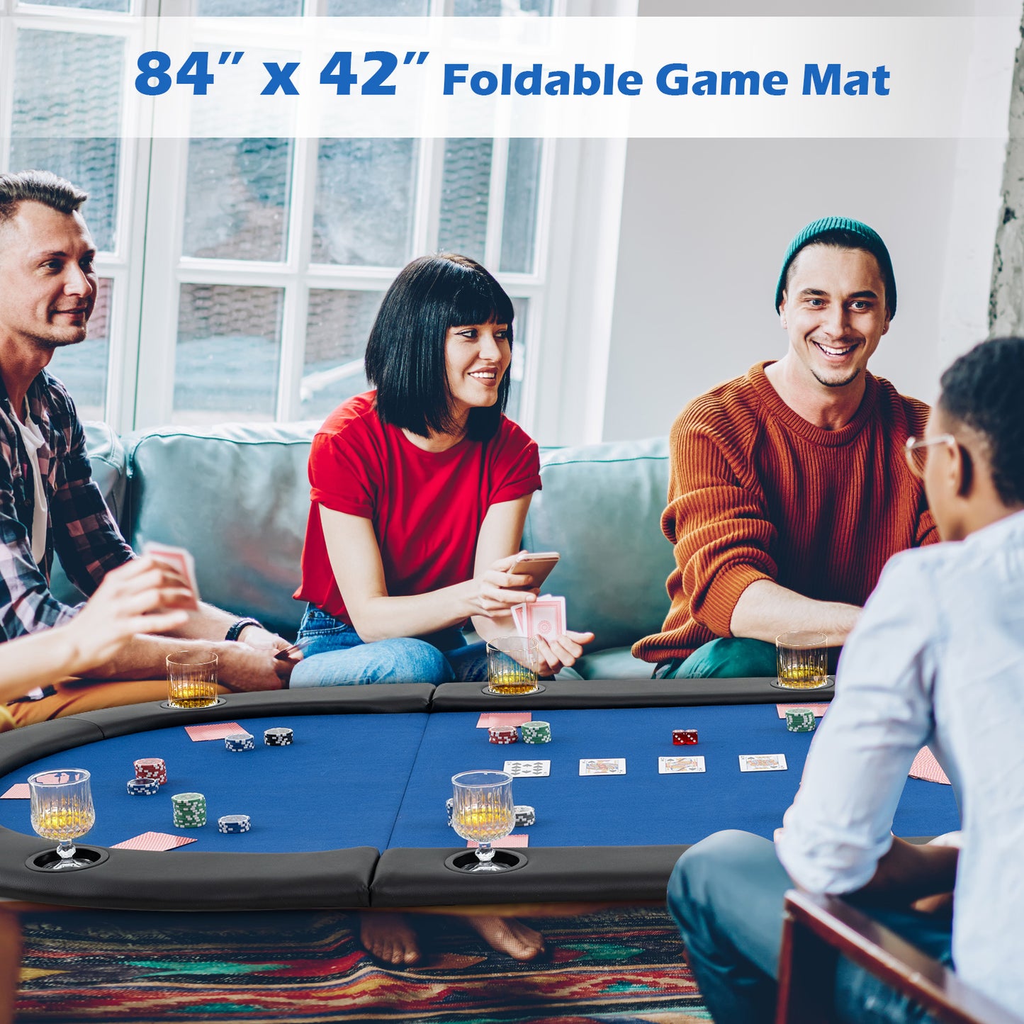 Portable 84 x 42 Inch 10-Player Foldable Padded Poker Table Top-Blue Kids Crystal