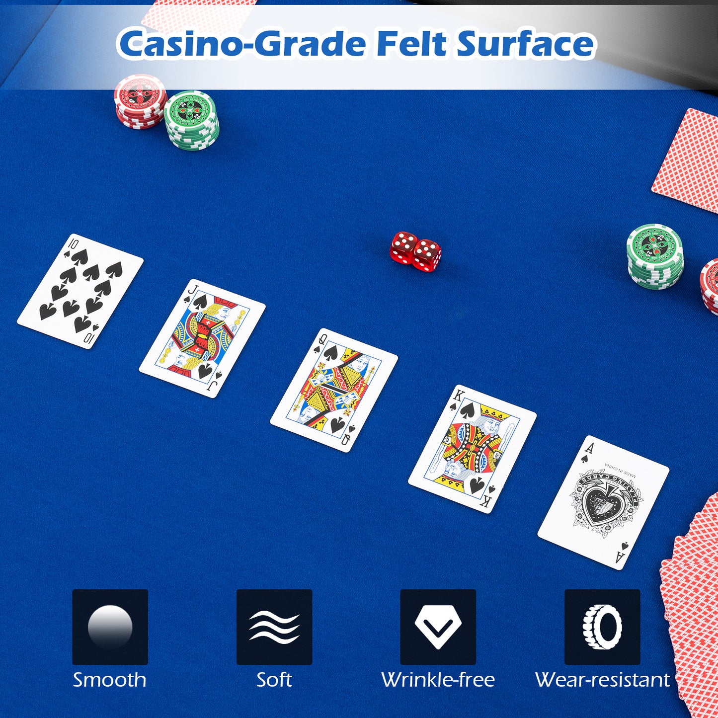Portable 84 x 42 Inch 10-Player Foldable Padded Poker Table Top-Blue Kids Crystal