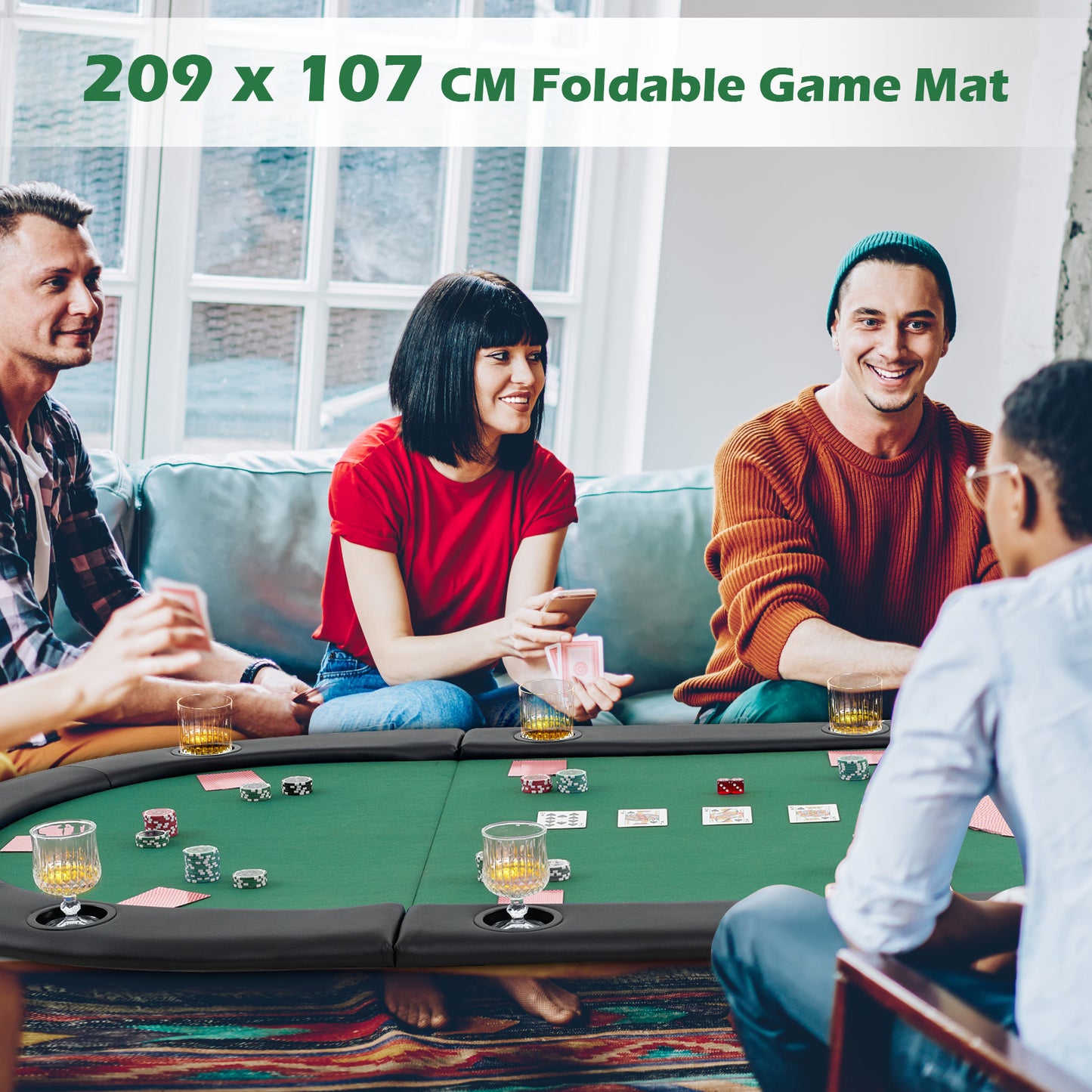 Portable 84 x 42 Inch 10-Player Foldable Padded Poker Table Top-Green Kids Crystal
